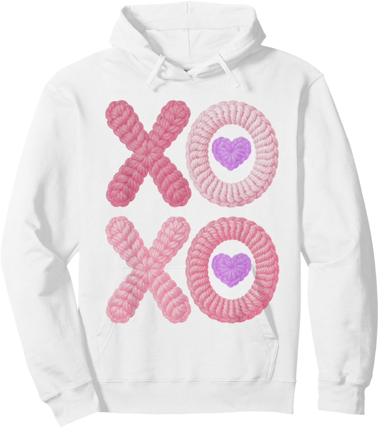XO XO Cute Stitched Look | Valentine Heart Pink Cozy Love Hoodie - Hoodie | White
