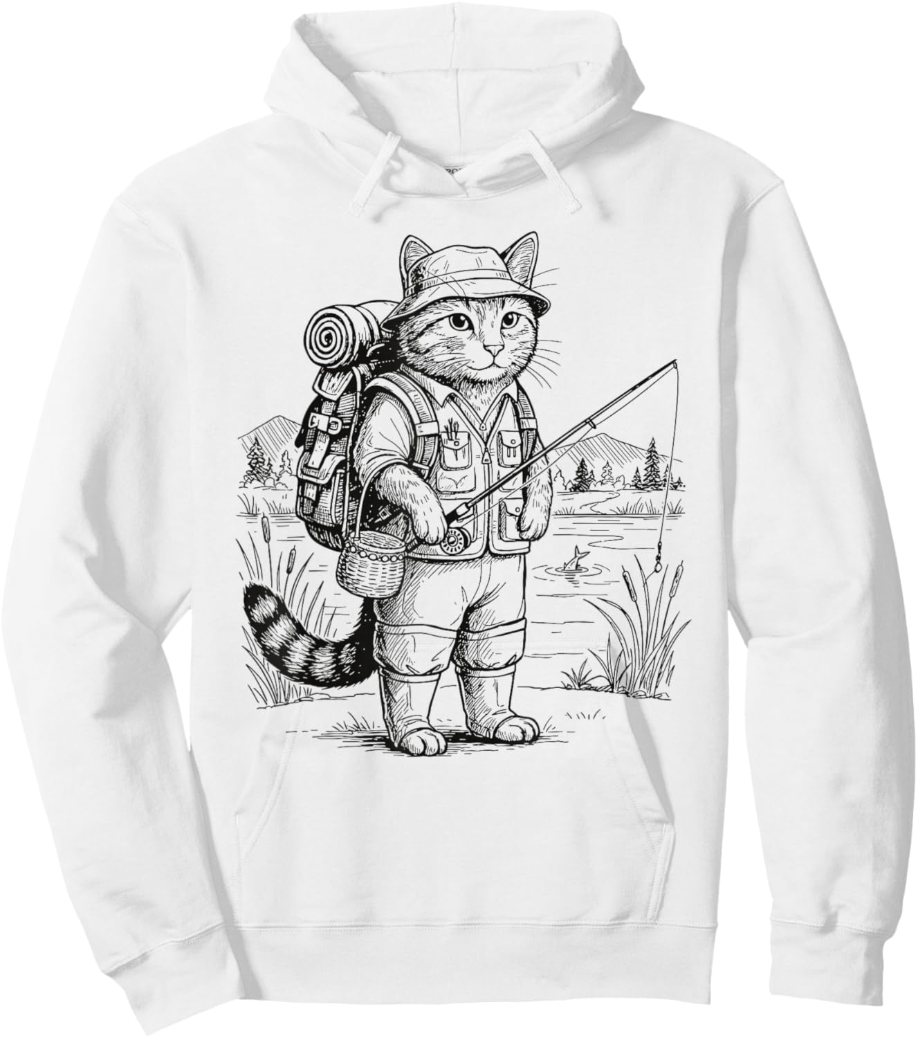 Fish Cat Fisherman Hoodie - Hoodie | White