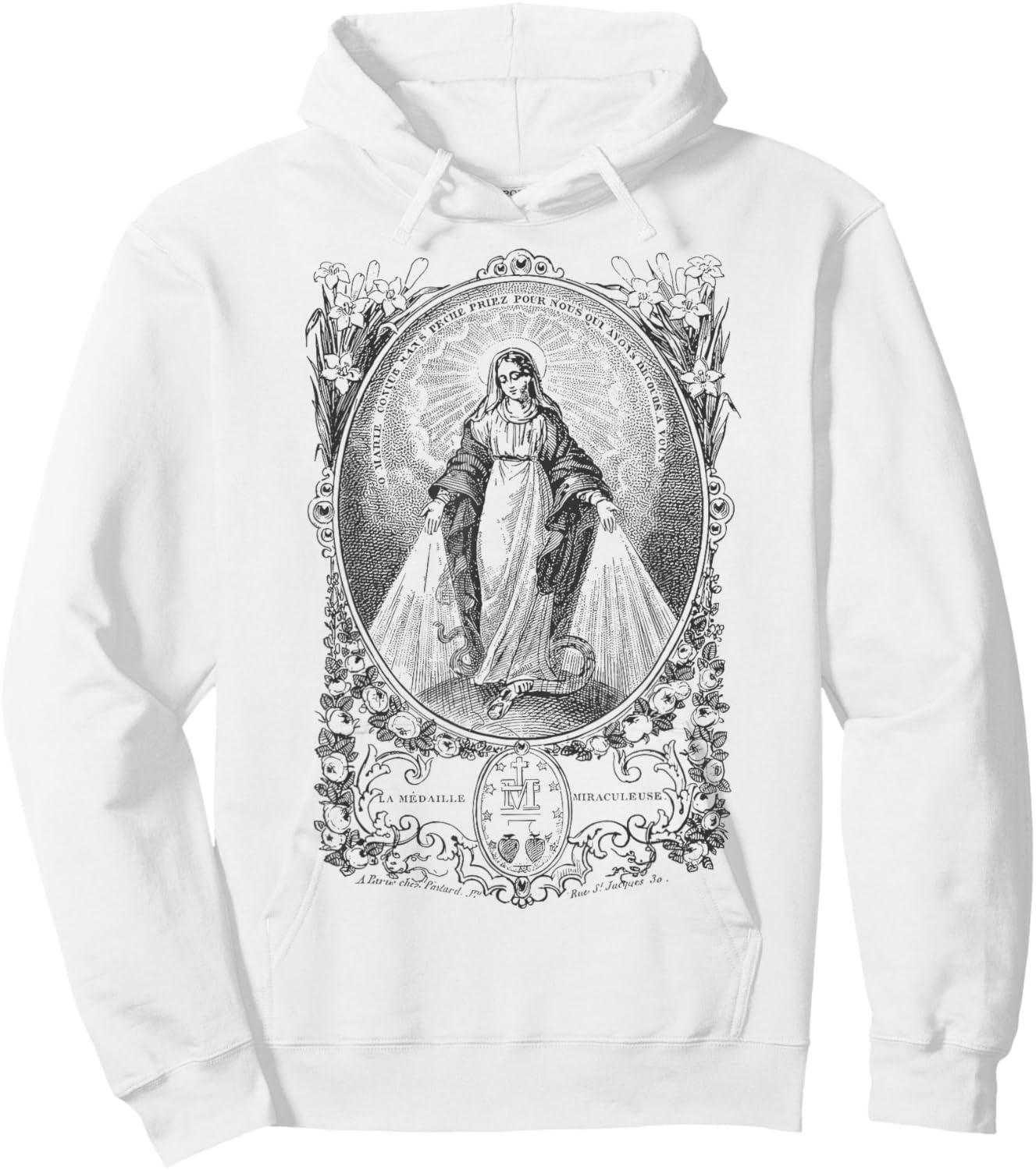 Miraculous Medal Our Lady Mary Marian Vintage Catholic Art Hoodie - Hoodie | White