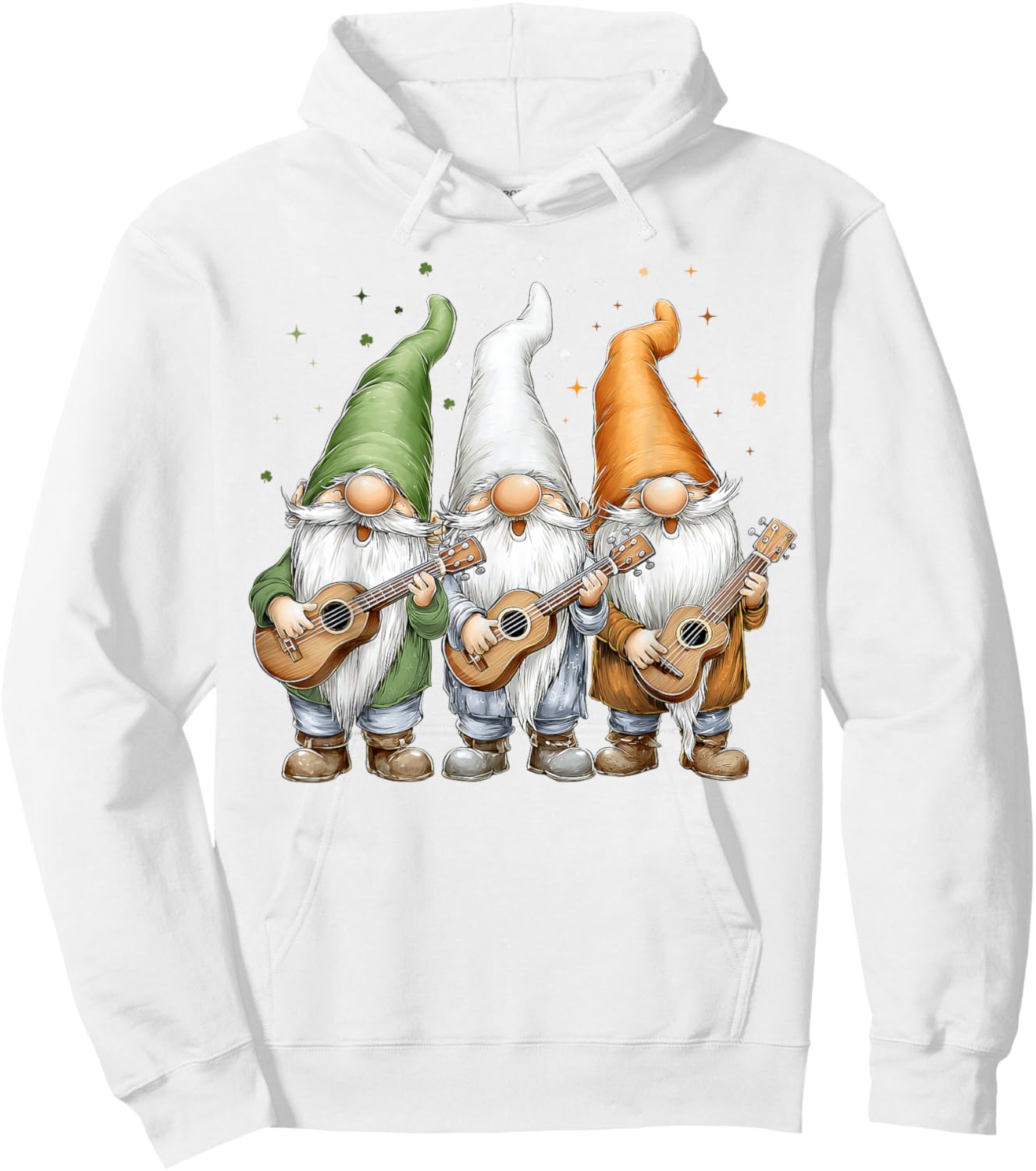Ukulele Gnome Shamrock St. Patricks Day Pattys Day Ireland Hoodie - Hoodie | White
