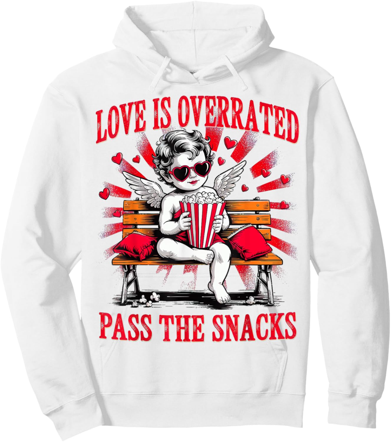 Love is Overrated Pass The Snacks Valentines Hoodie - Hoodie | White