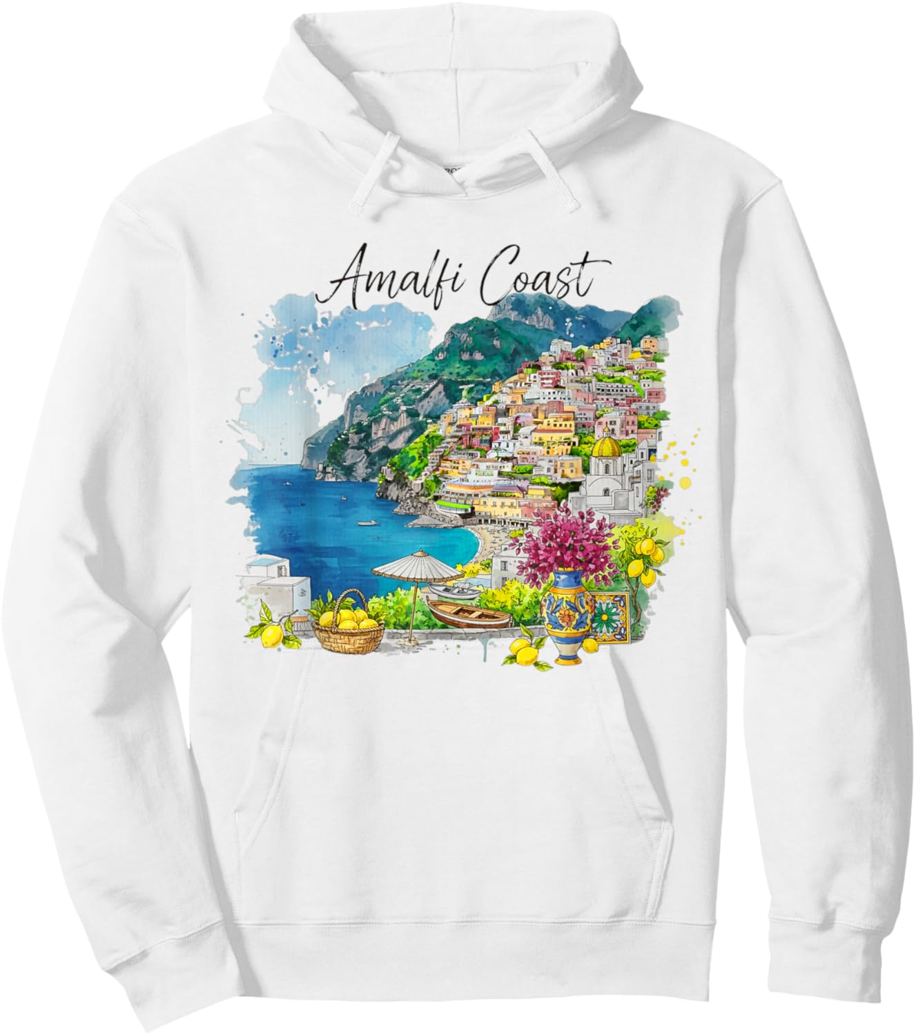 Amalfi Coast Italy Watercolor Scenery Travel Souvenir Hoodie - Hoodie | White