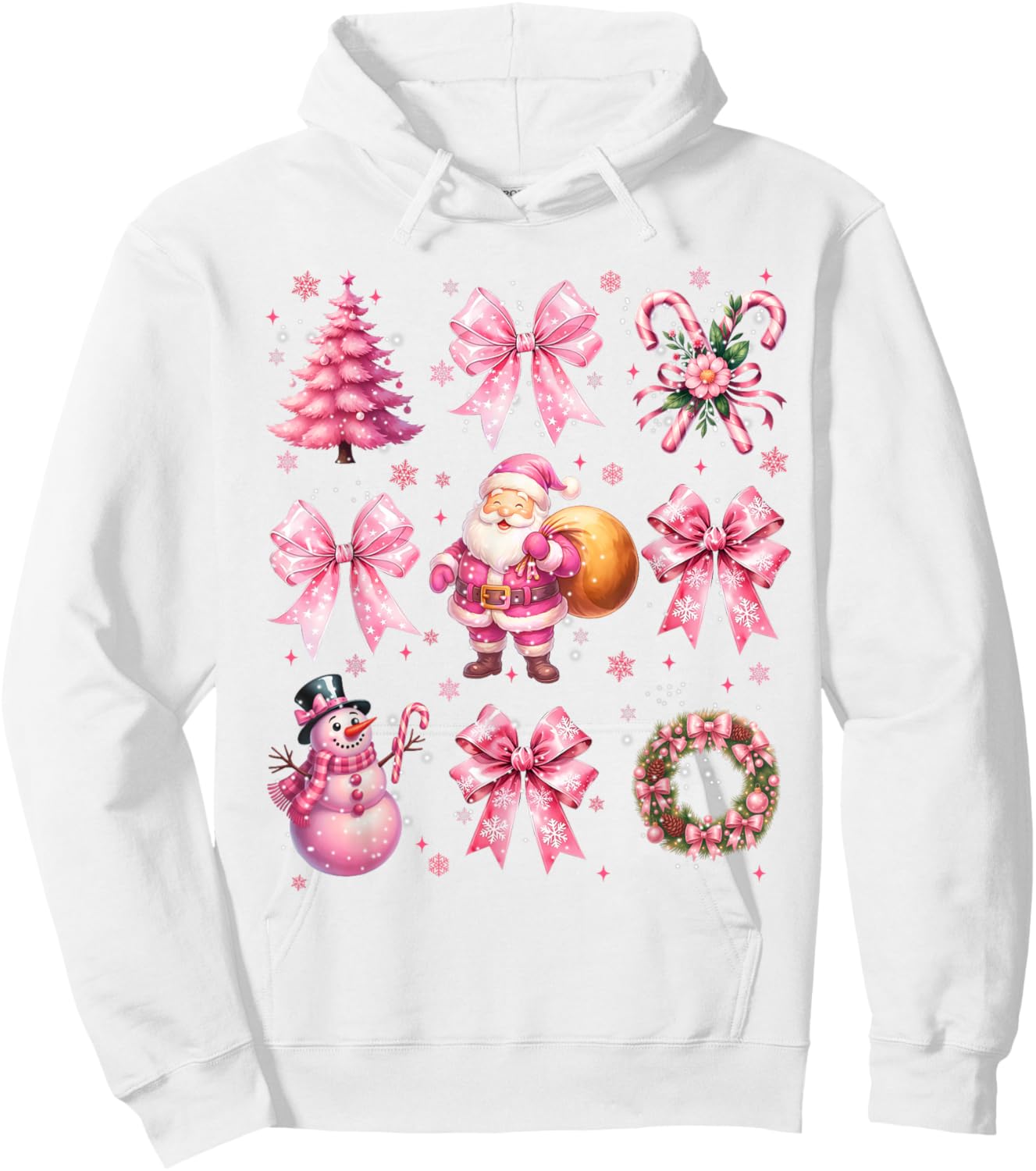 Cute Pink Santa Coquette Snowman Christmas Xmas Women Girl Hoodie - Hoodie | White