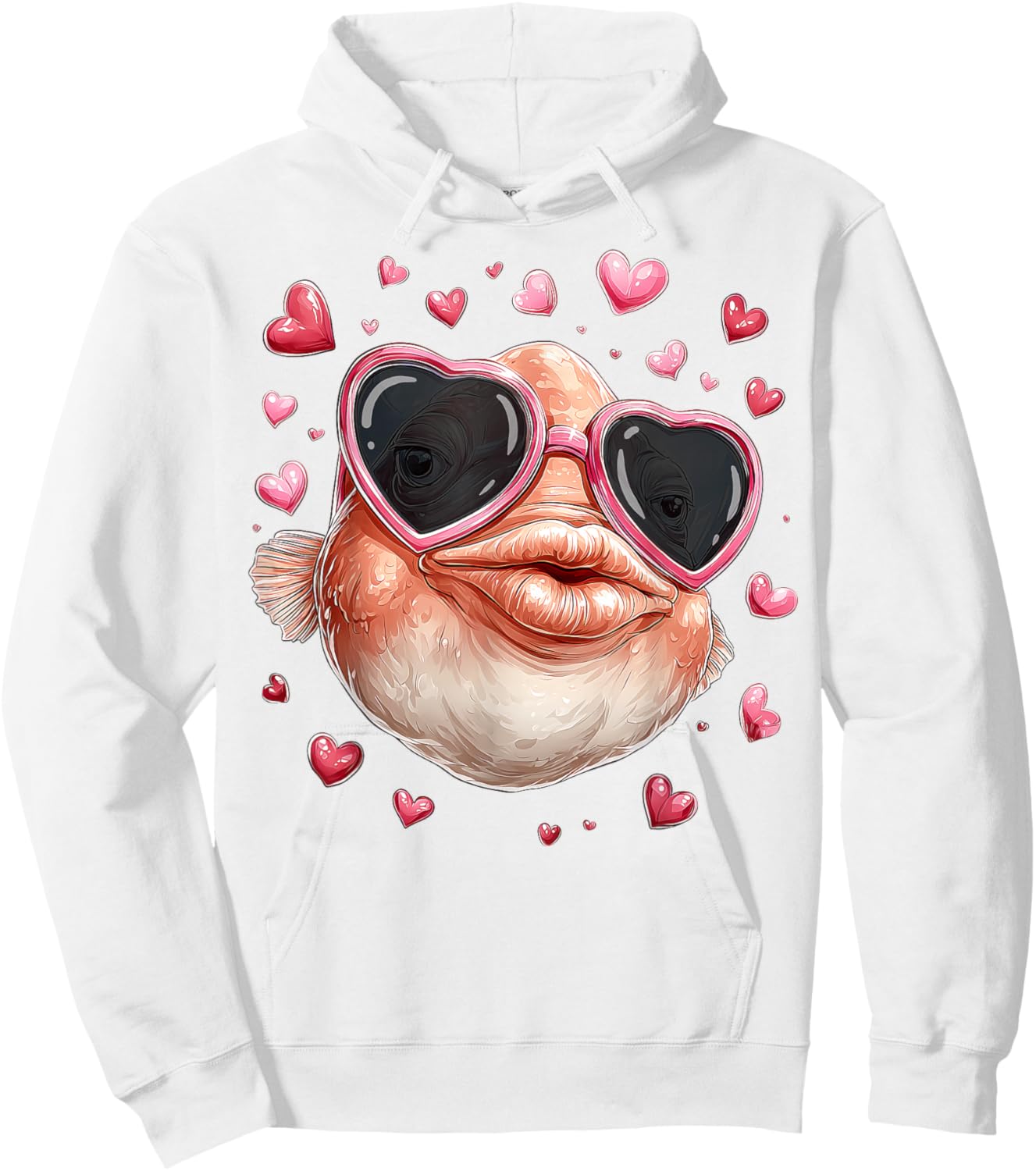 Blobfish Fish Valentine's Day Heart Sunglasses Hoodie - Hoodie | White