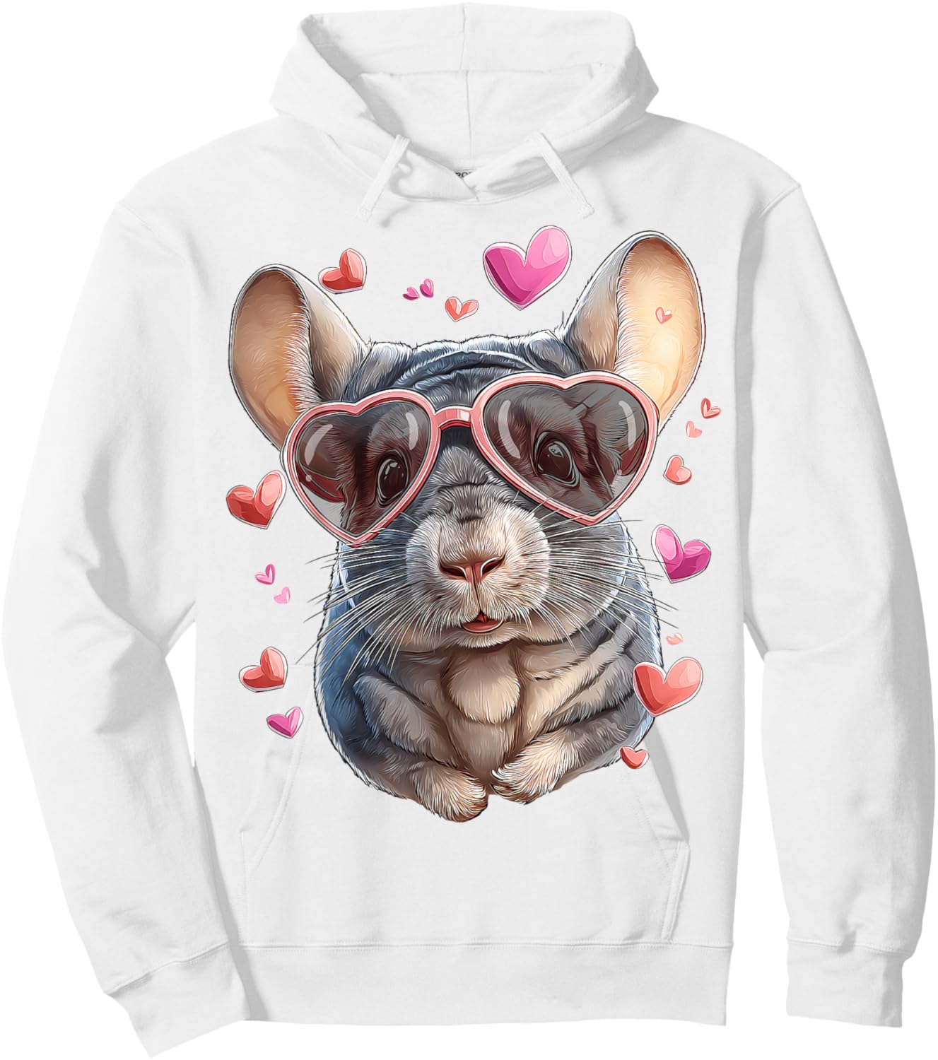 Chinchilla Pet Valentine's Day Heart Sunglasses Hoodie - Hoodie | White