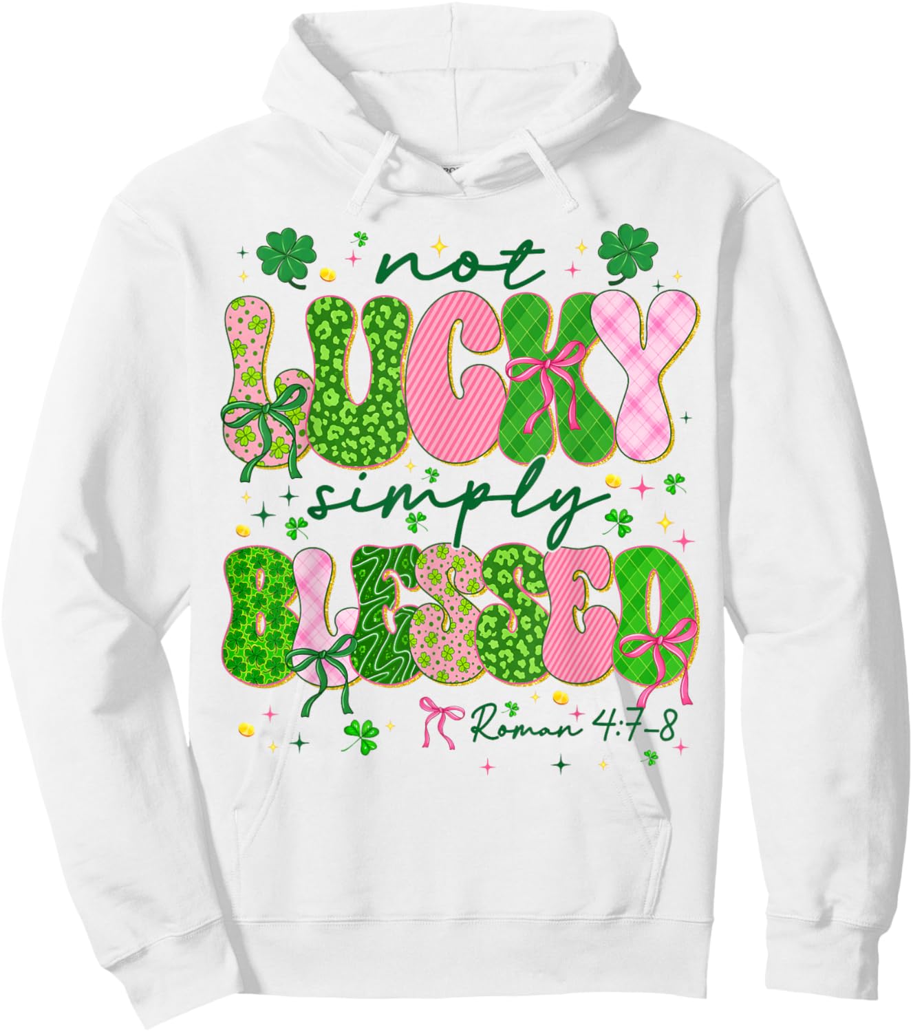 Not Lucky Simply Blessed Shamrock Bow St Patricks Women Girl Hoodie - Hoodie | White