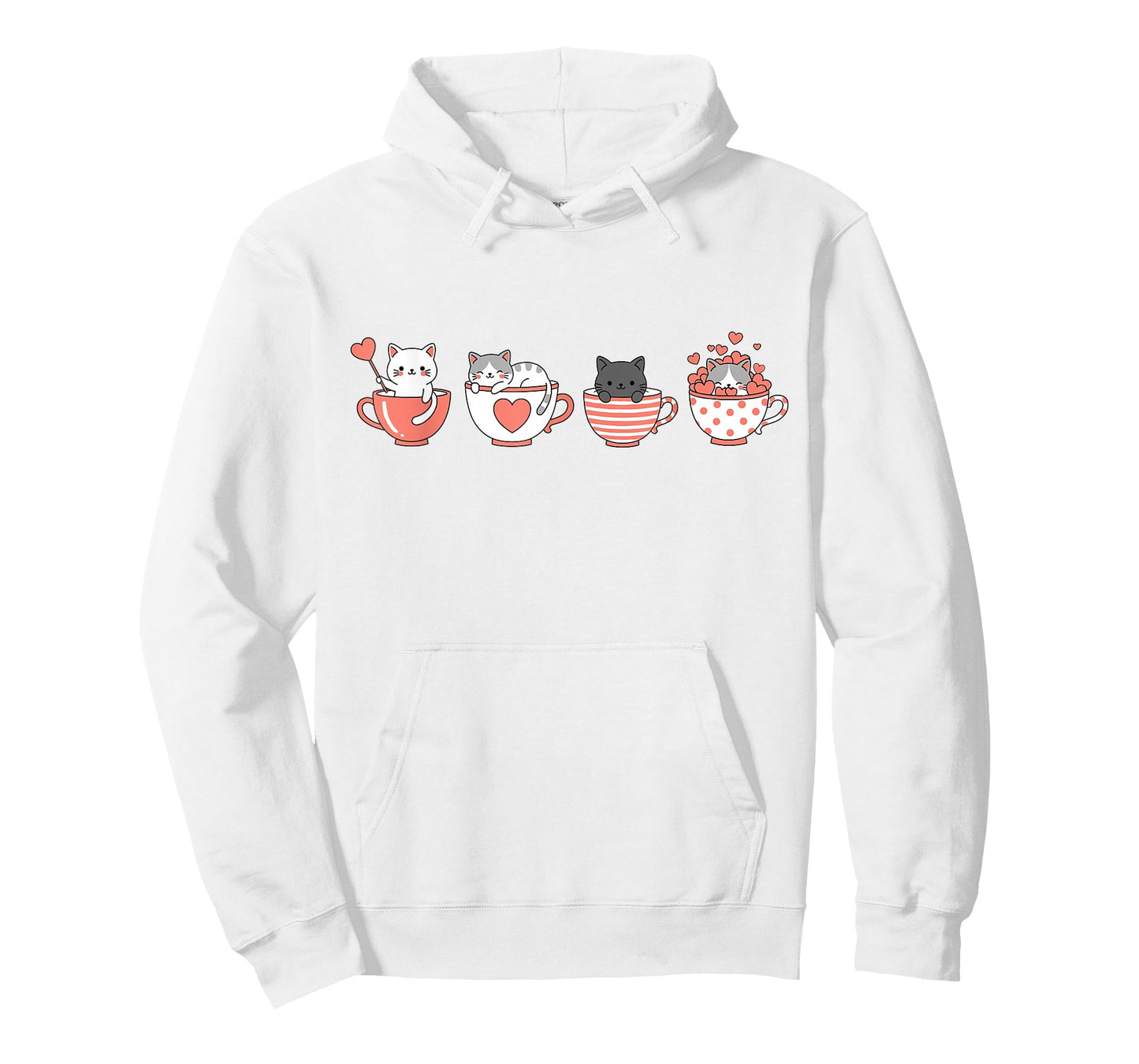 Kawaii Cat Cute Valentine Hearts Teacup Kitty T-Shirt