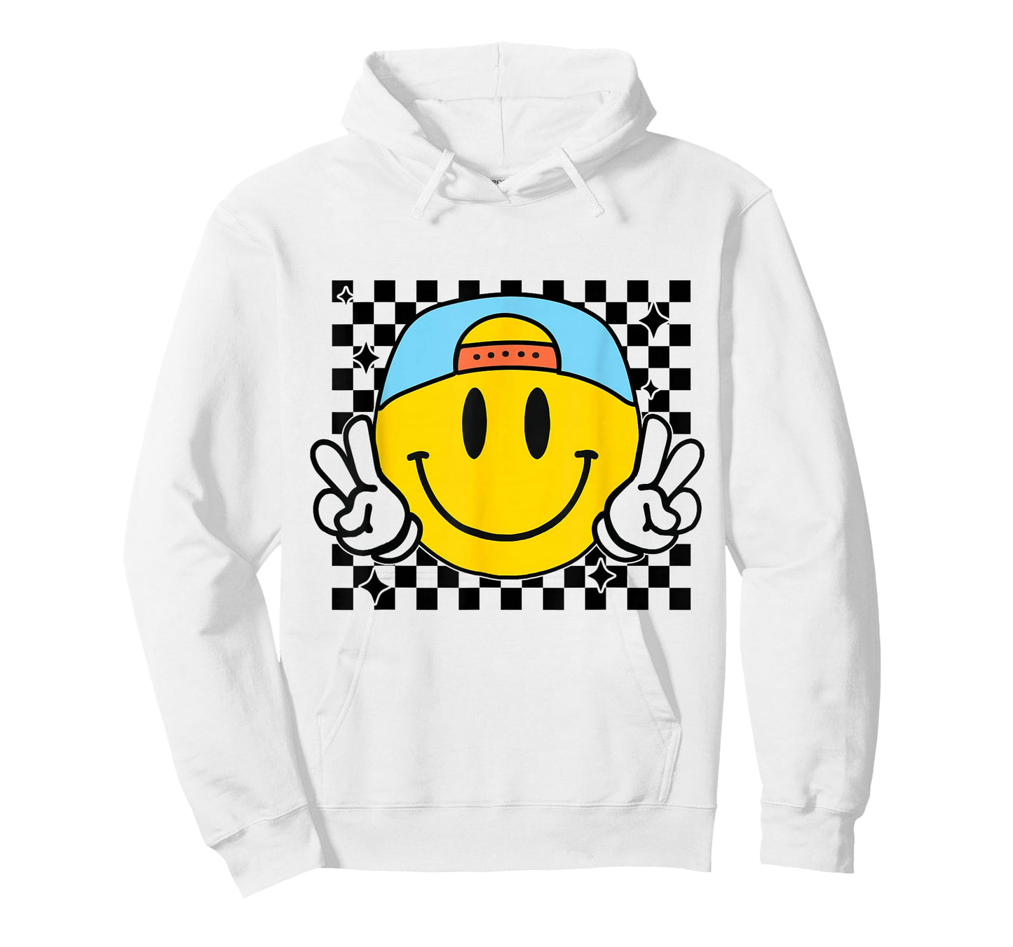 Yellow Smile Face Cute Checkered Peace Smiling Happy Face T-Shirt