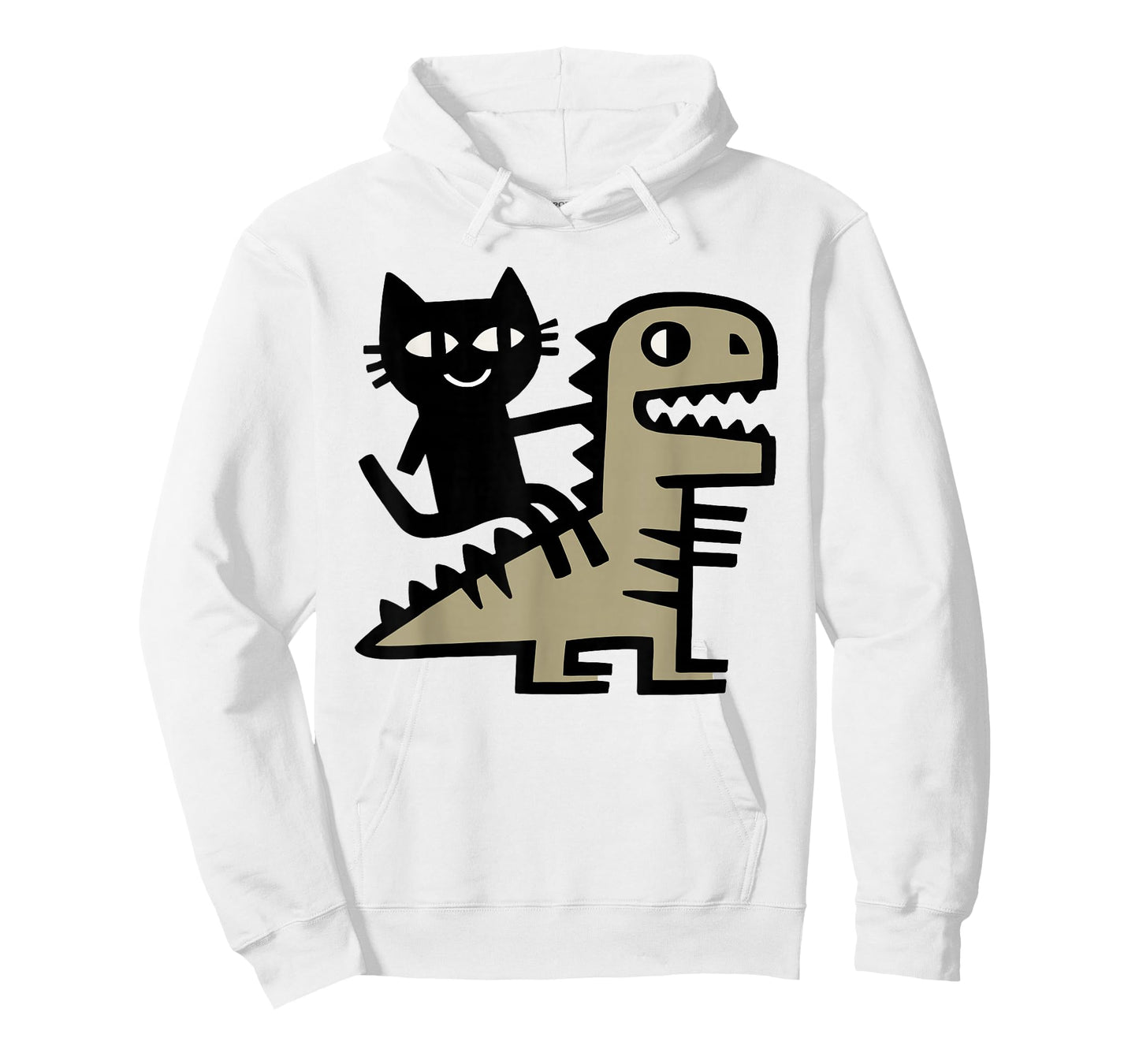 Cat Riding T-Rex Art – Funny Dinosaur and Cat Illustration T-Shirt