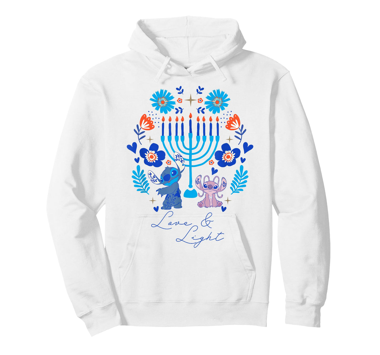 Disney Lilo & Stitch Hanukkah Love & Light Holiday Folk Art T-Shirt