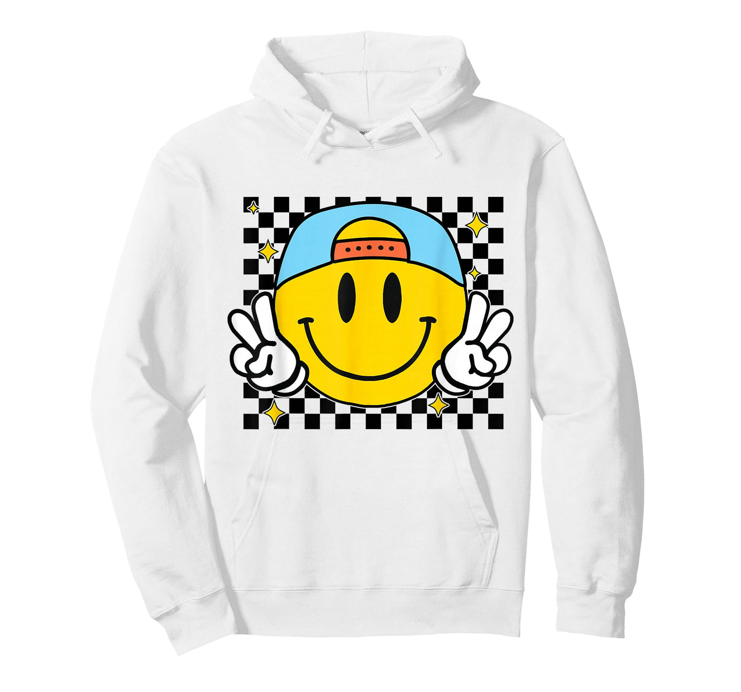 Yellow Smile Face Cute Checkered Peace Smiling Happy Face T-Shirt