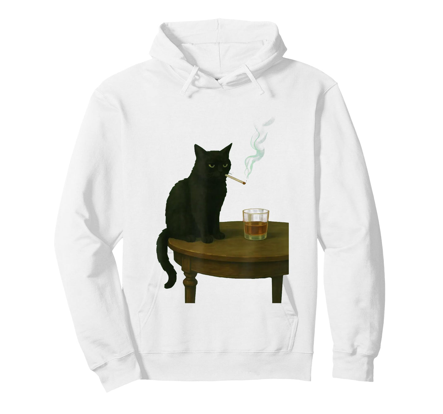 Moody Black Cat Smoking Cat with Whiskey Dark Humor T-Shirt