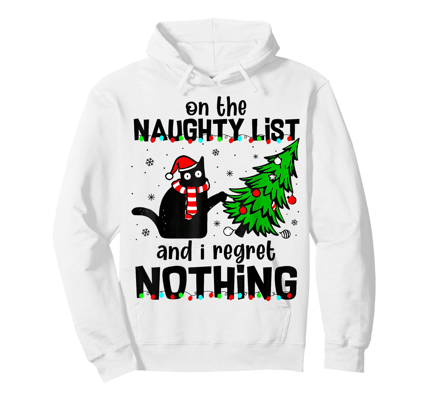On The Naughty List and I Regret Nothing Cat Christmas Tree T-Shirt