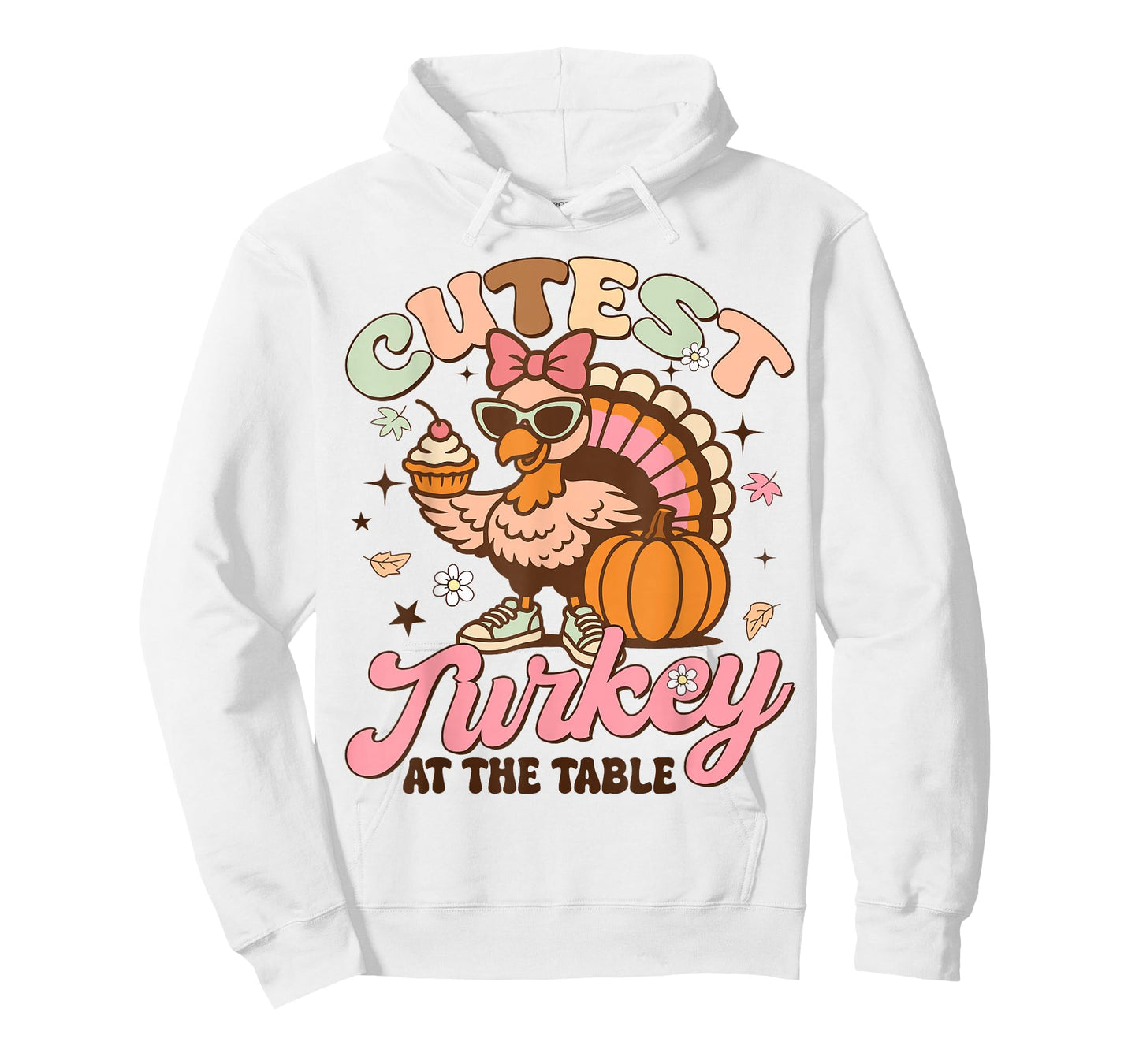 Cutest Turkey at Table Thanksgiving Girl Kids Toddler Groovy T-Shirt