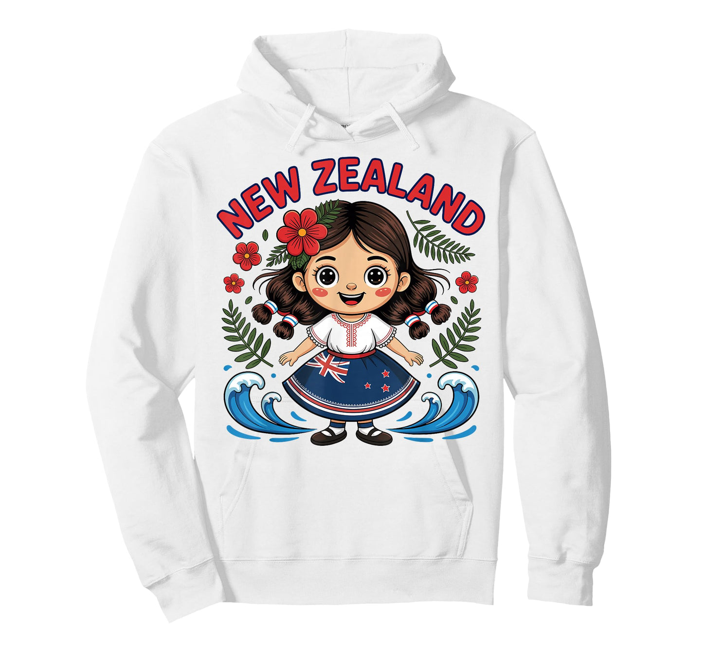 Cute New Zealand Girl with Fern and Waves dor Kids T-Shirt