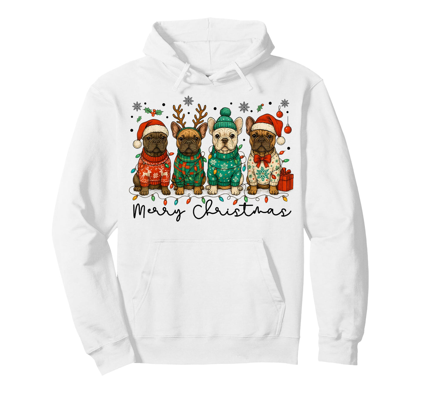 Merry Christmas French Bulldog Xmas Puppy for Men Women Kids T-Shirt