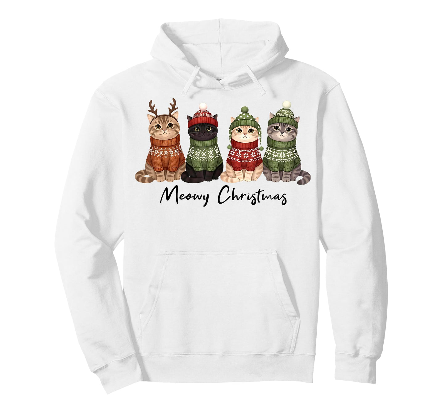 Cat Christmas Light Reindeer Santa Meowy Christmas Cat Lover T-Shirt