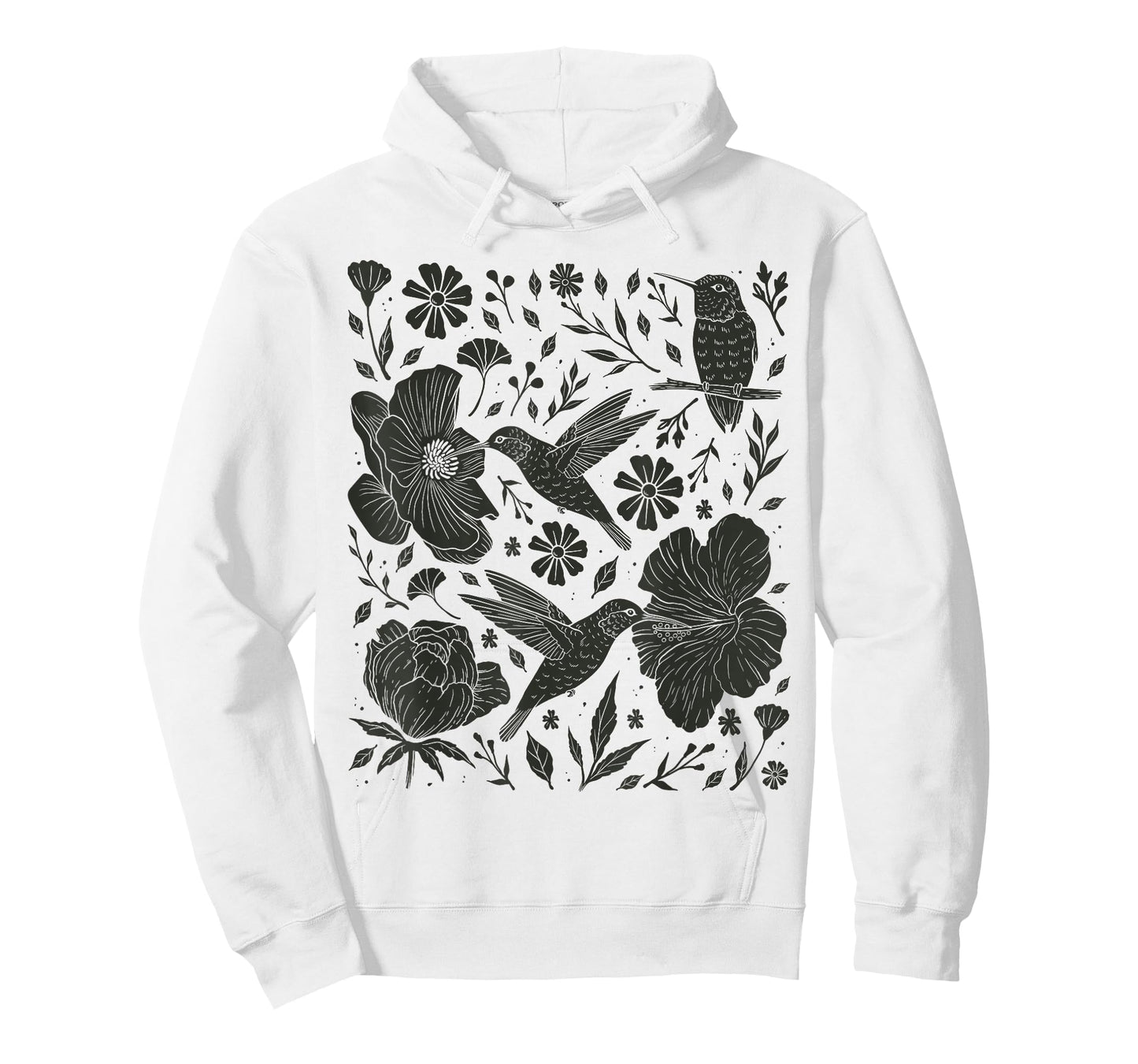 Folklore Forest Hummingbird Linocut Nature Lino Print Folk T-Shirt