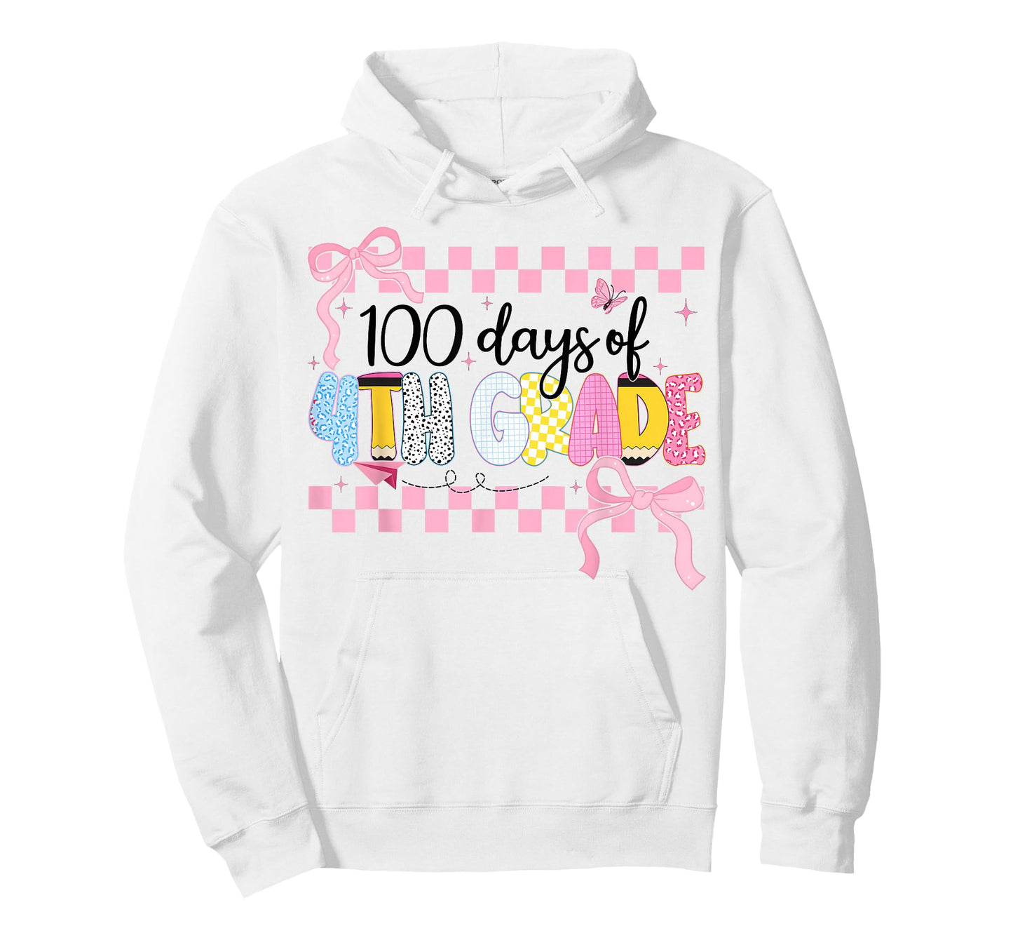 100 Days of 4th Grade Coquette Bow Groovy Teacher Girl Women T-Shirt