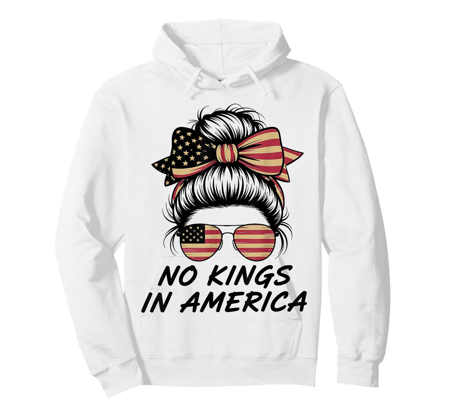 No Kings in America Messy bun USA Flag No Kings T-Shirt