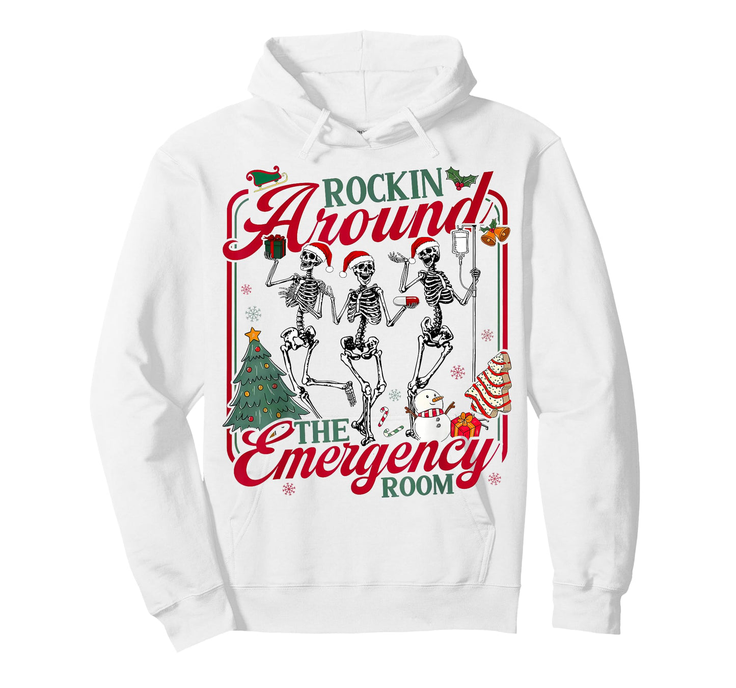 ER Christmas Nurse Rockin Around The Emergency Room Skeleton T-Shirt