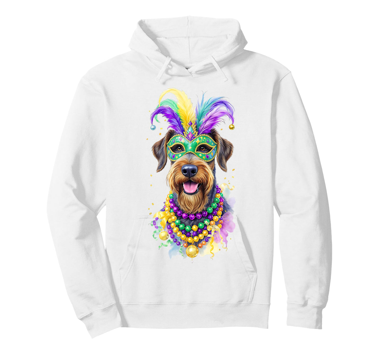 Mardi Gras Airedale Terrier Dog Carnival Mask Beads Art T-Shirt