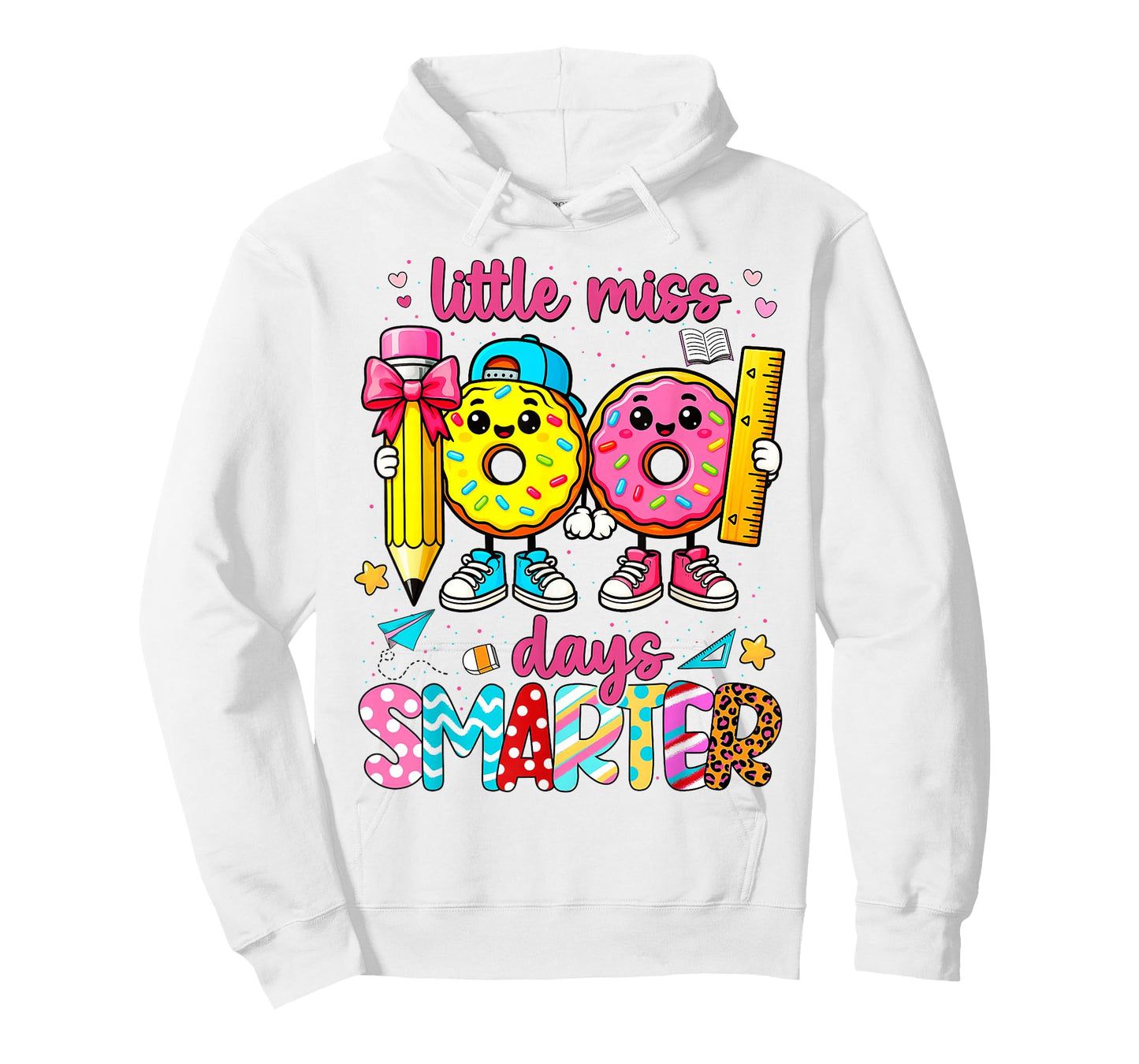 Little Miss 100 Days Smarter Donut Pencil Bow Girls T-Shirt