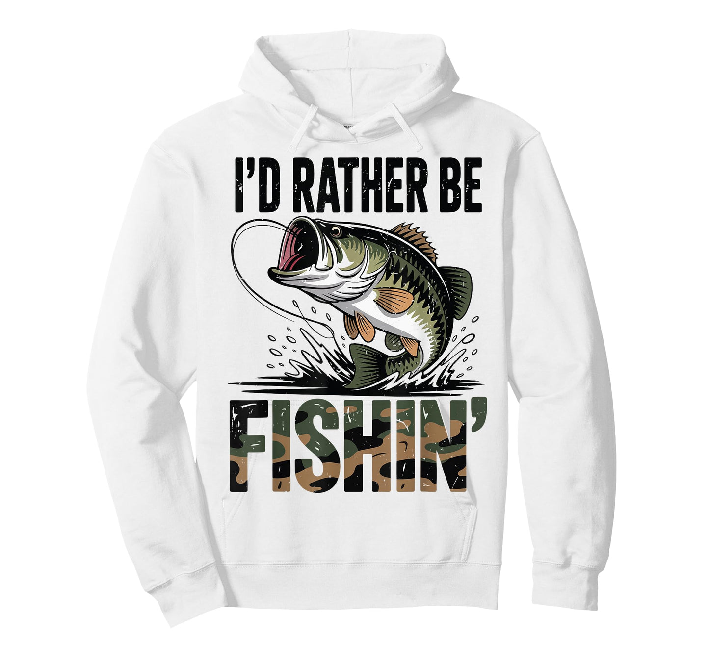 Youth Men Id Rather Be Fishing Camo Bass Fish Dad Joke Funny T-Shirt