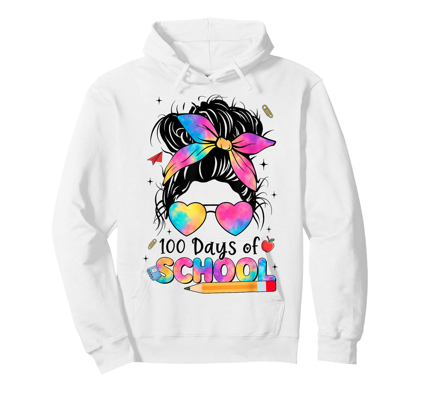 100 Days of School Groovy Messy Bun Bandana 100th Day Girl T-Shirt