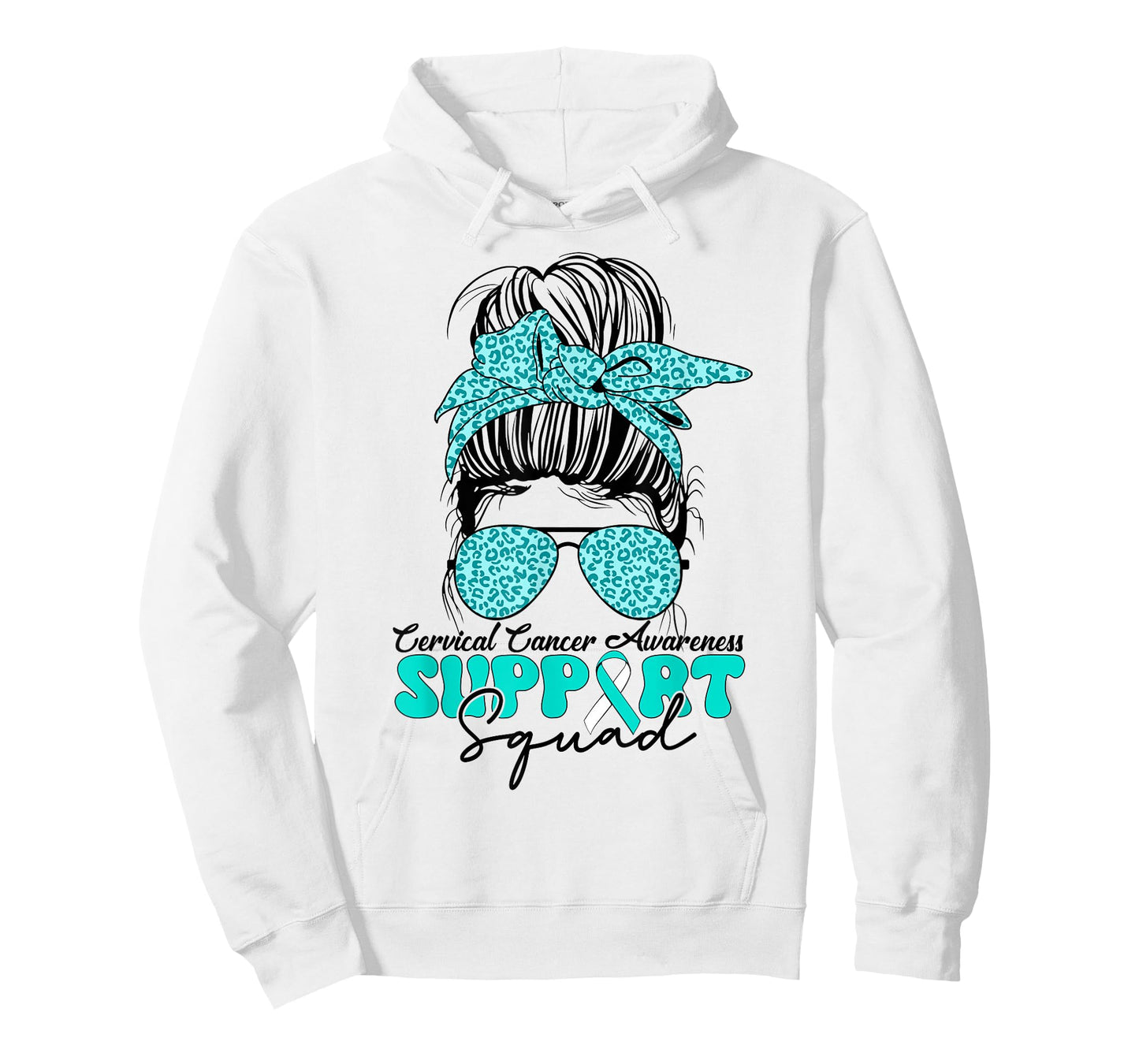 Women Support Cervical Cancer Awareness Teal & White Ribbon T-Shirt