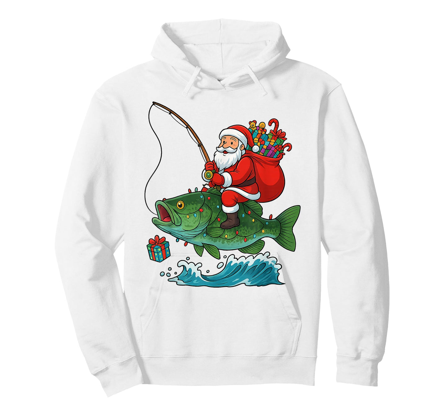 Santa Riding Bass Fish Christmas Fishing Funny Xmas Pajamas T-Shirt