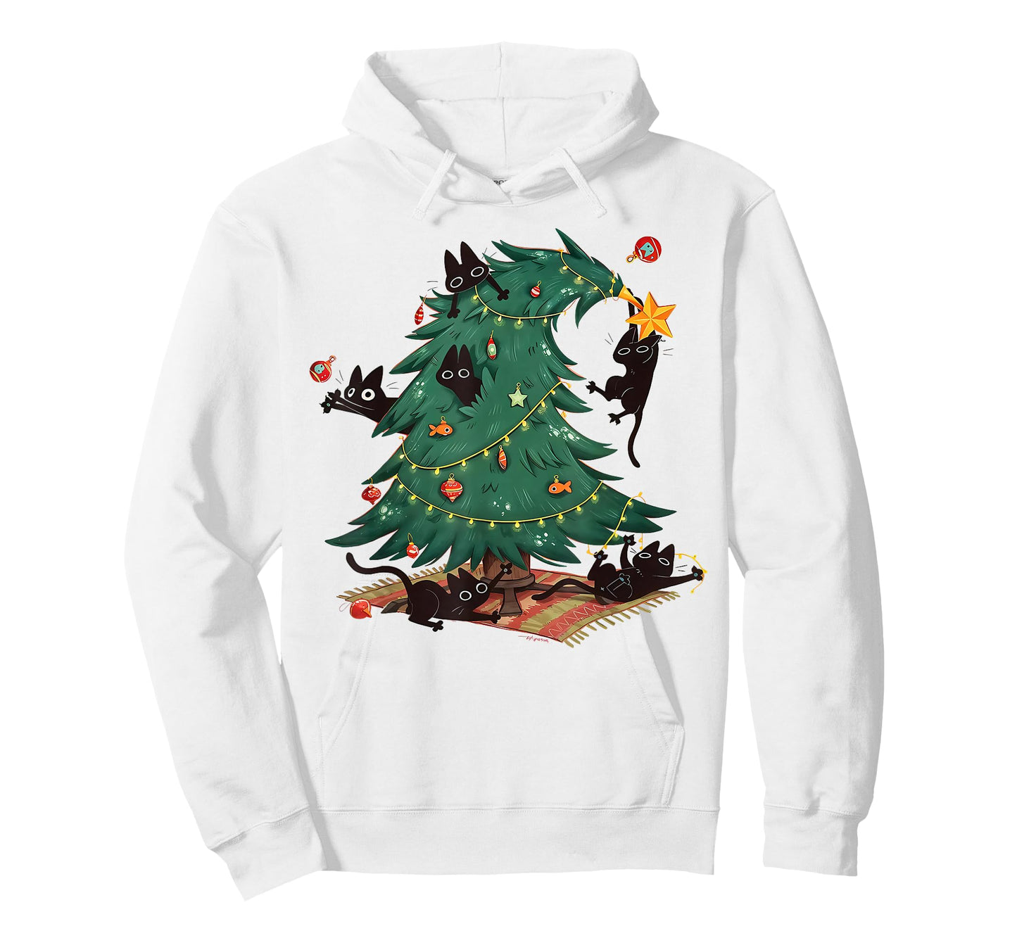 Black Cats Decorating Christmas Tree Funny Cat Lover Holiday T-Shirt