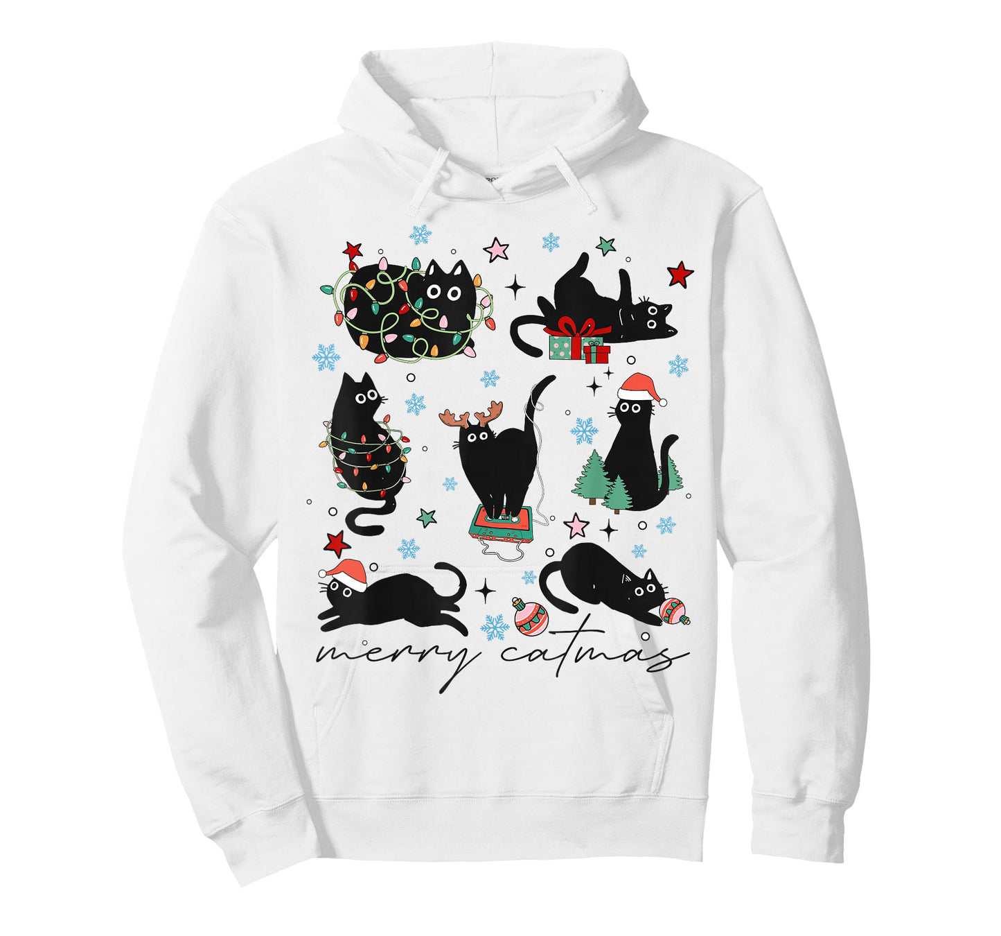 Merry Catmas Christmas Lights Xmas Holiday Cat Mom Cat Dad T-Shirt