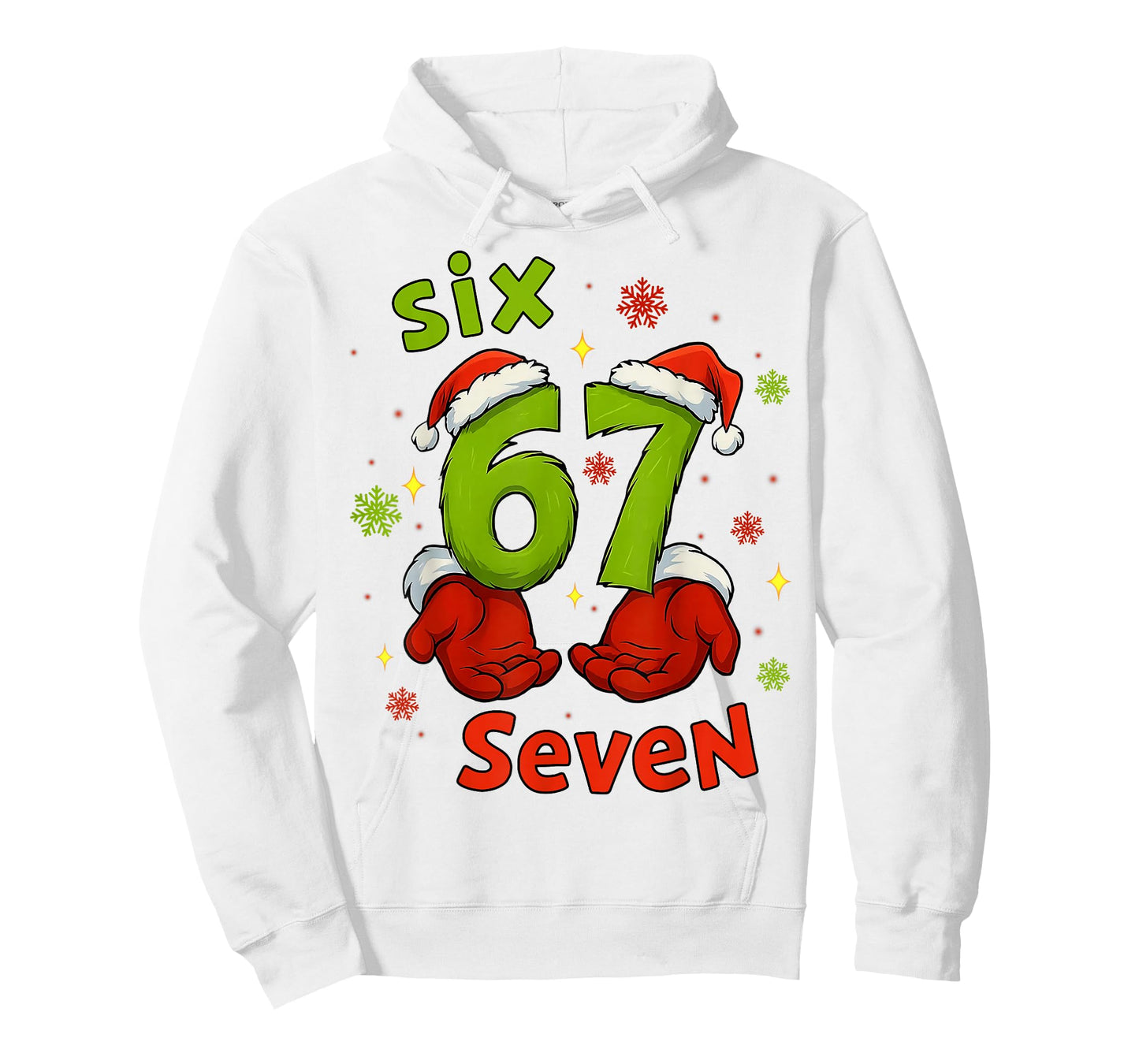 Six 6 7 Seven Christmas Humor Green Hand Festive Graphic T-Shirt