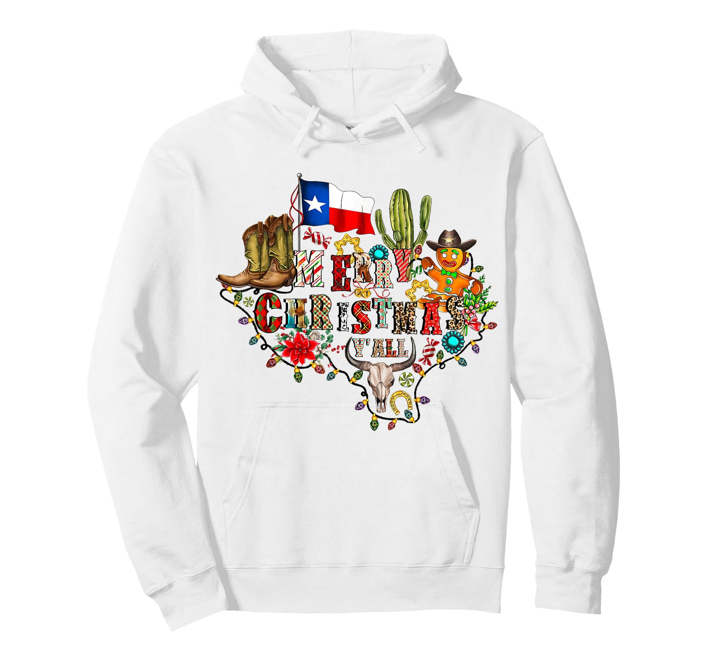Merry Christmas Y'all Texas Map Santa Hat Mens Womens Kids T-Shirt