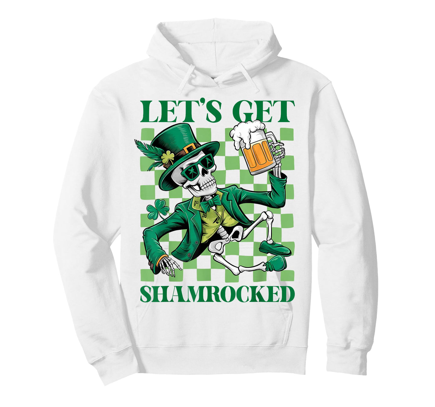 Lets Get Retro Shamrocked Skeleton Drink Checkered Graphic T-Shirt
