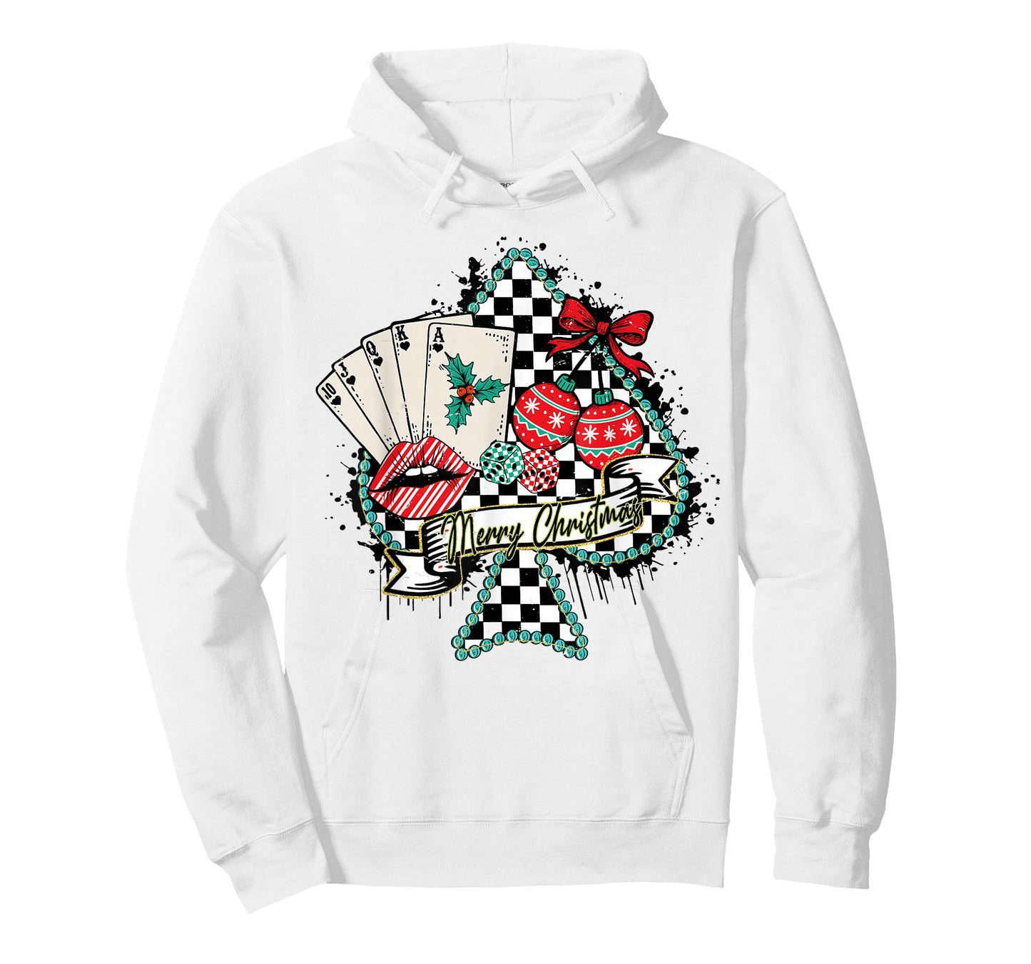 Merry Christmas Poker Queen Retro Checkered Spade Tee T-Shirt