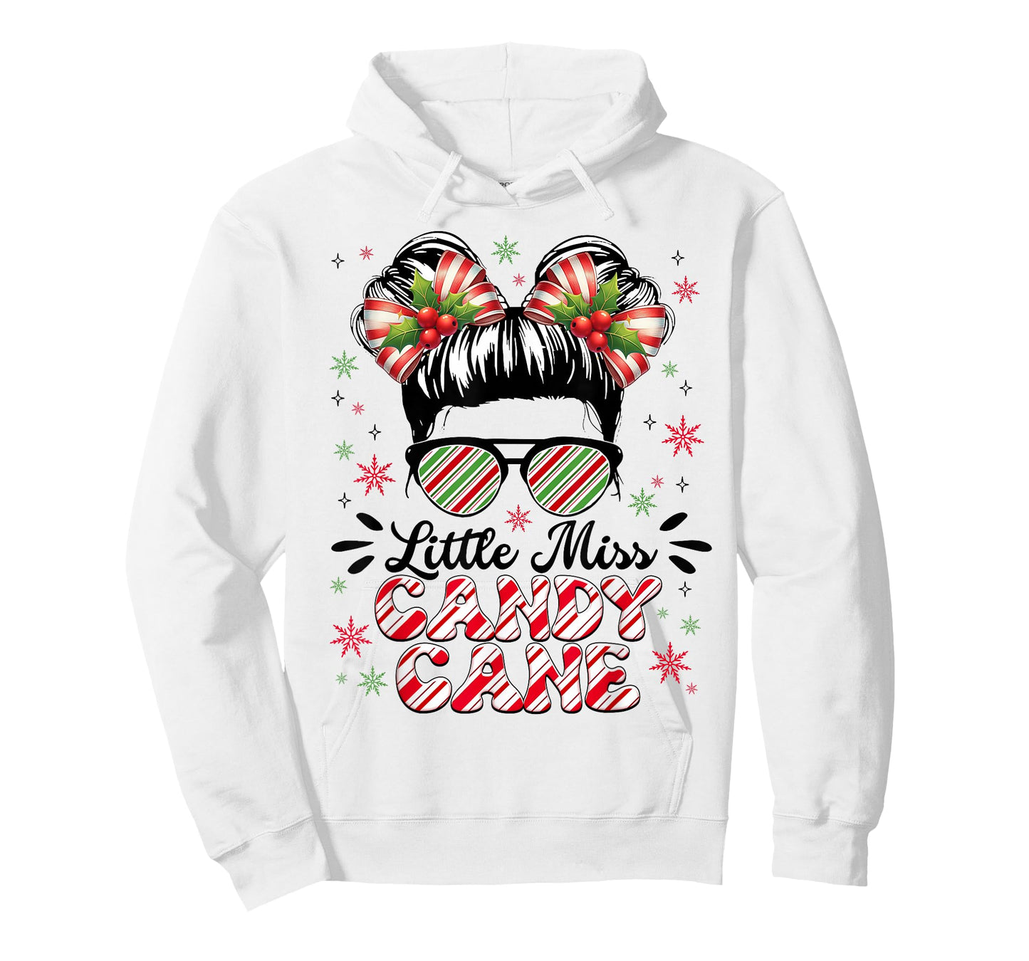 Little Miss Candy Cane Christmas Messy Bun Toddler Girl Kids T-Shirt
