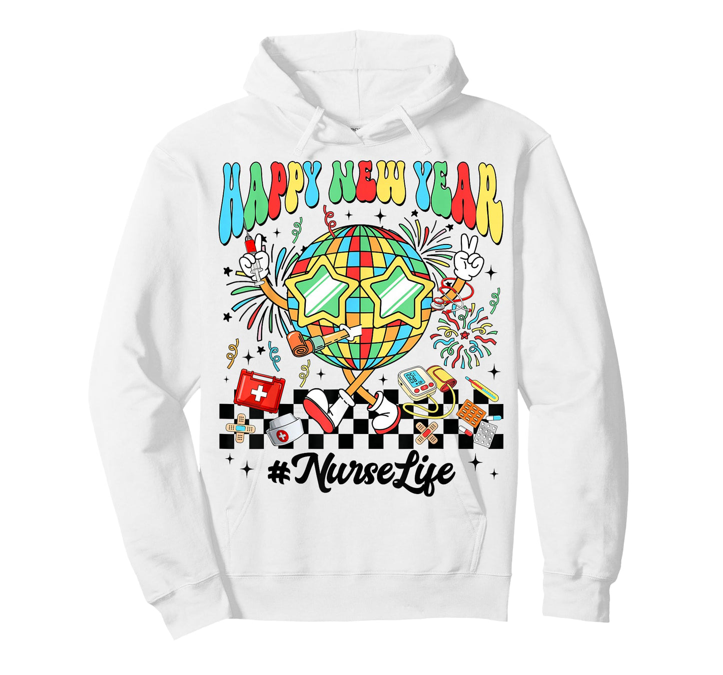 Groovy Happy New Year 2026 Nurse Life Disco Ball Fireworks T-Shirt