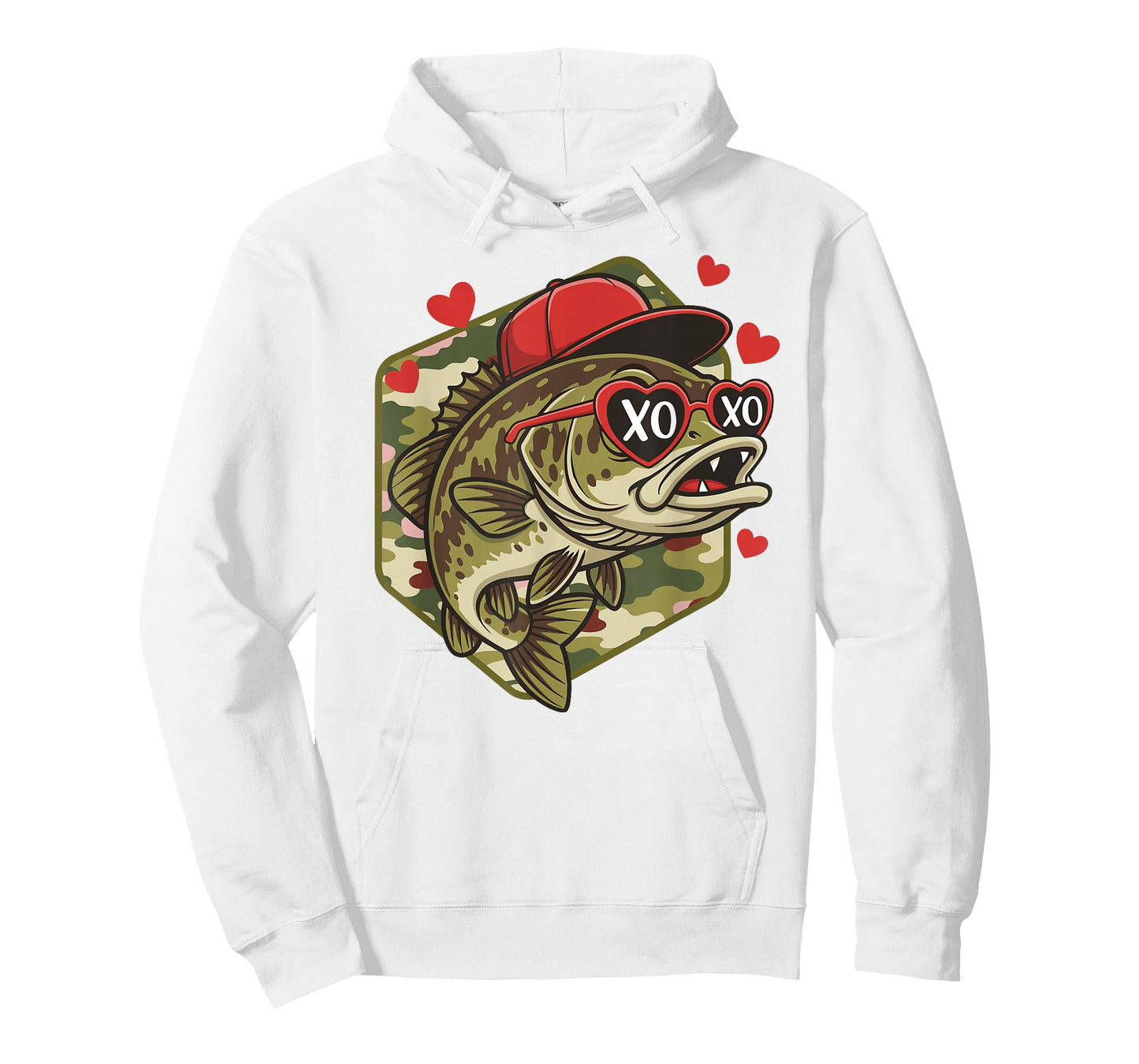 Retro Valentine Bass Fishing Camo Fisherman Valentine's Day T-Shirt