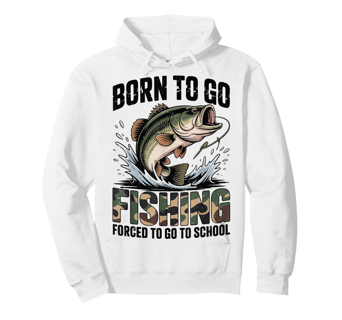 Youth Boy Camo Bass Fish Born Go Fishing Forced School Funny T-Shirt