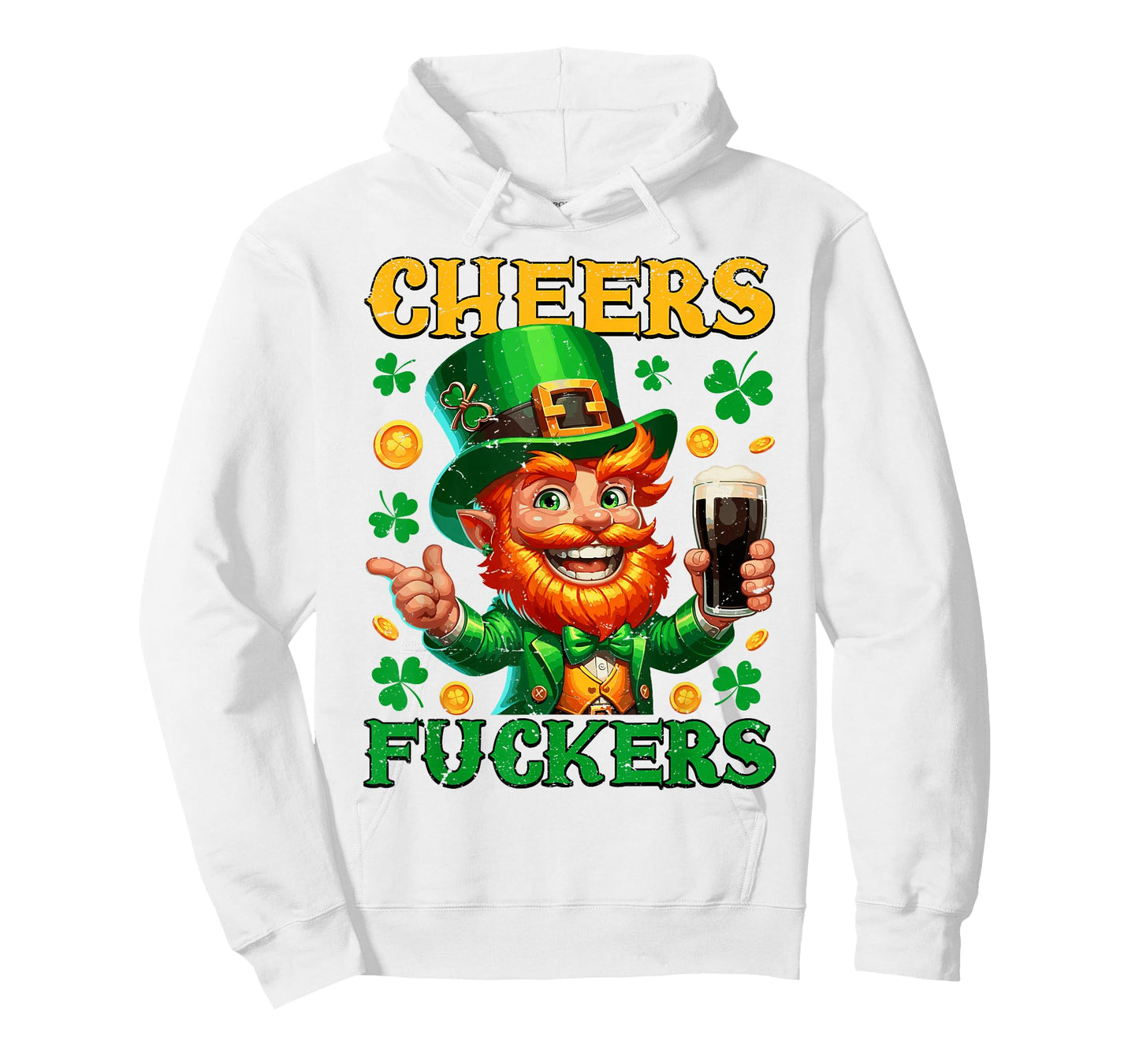 Cheers Fuckers Retro St Patrick's Day Leprechaun Drinks Beer T-Shirt