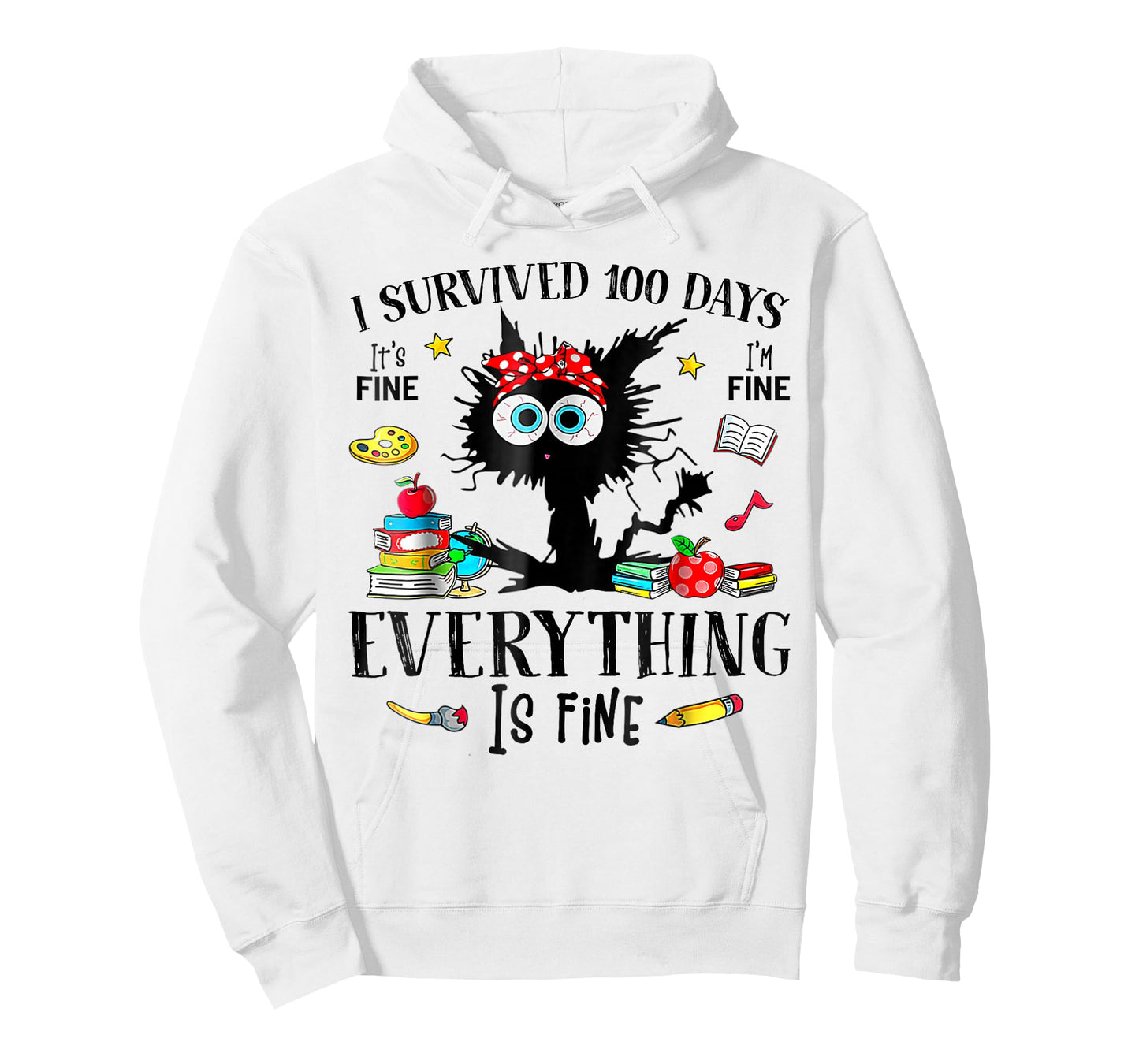 I Survived 100 Days of School Funny Black Cat 100th Day T-Shirt