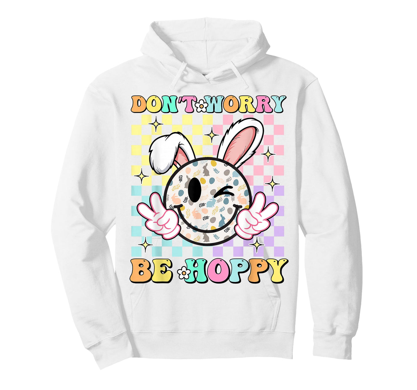 Happy Easter Day Dont Worry Be Hoppy Groovy Bunny Face Women T-Shirt