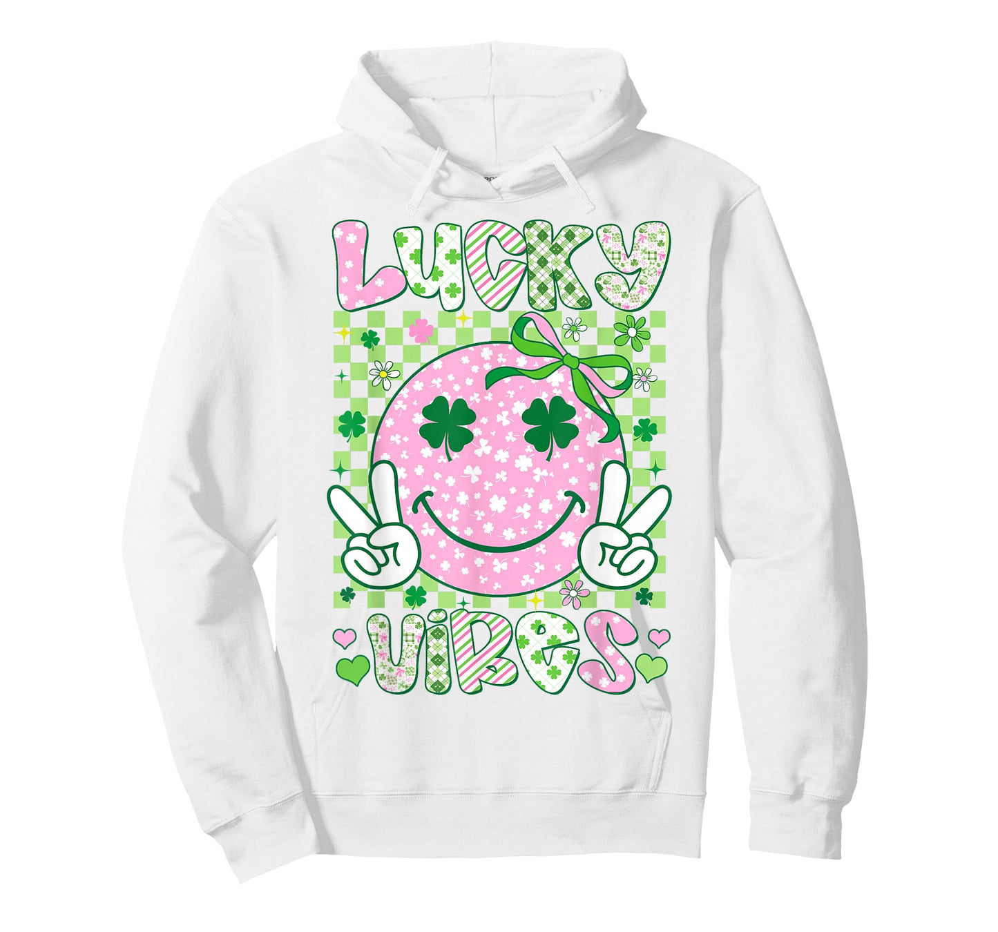 Kids St Patricks Day Lucky Vibes Shamrock Pink Women Girls T-Shirt