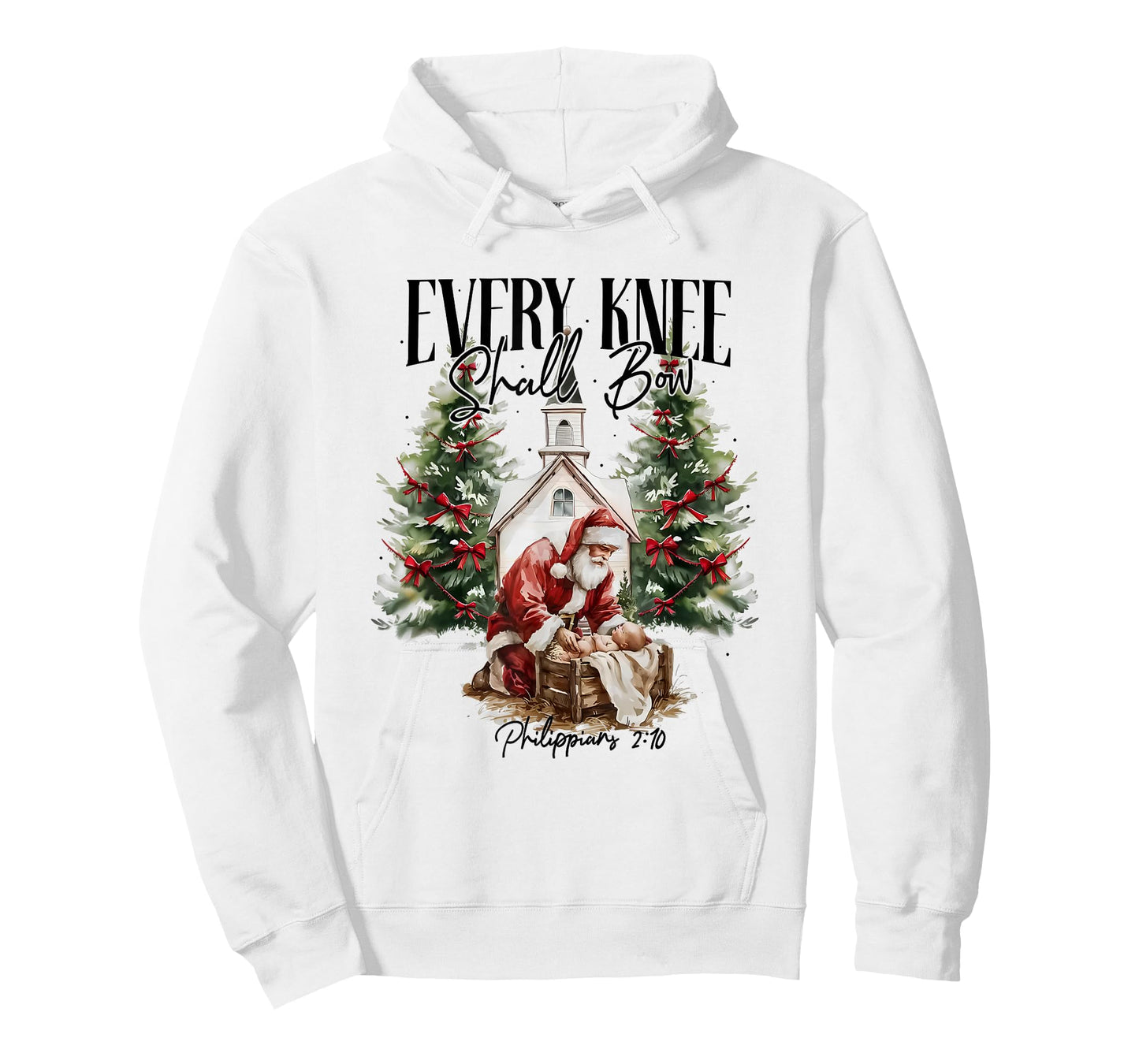 Every Knee Shall Bow Santa Christmas Nativity Scene Xmas T-Shirt