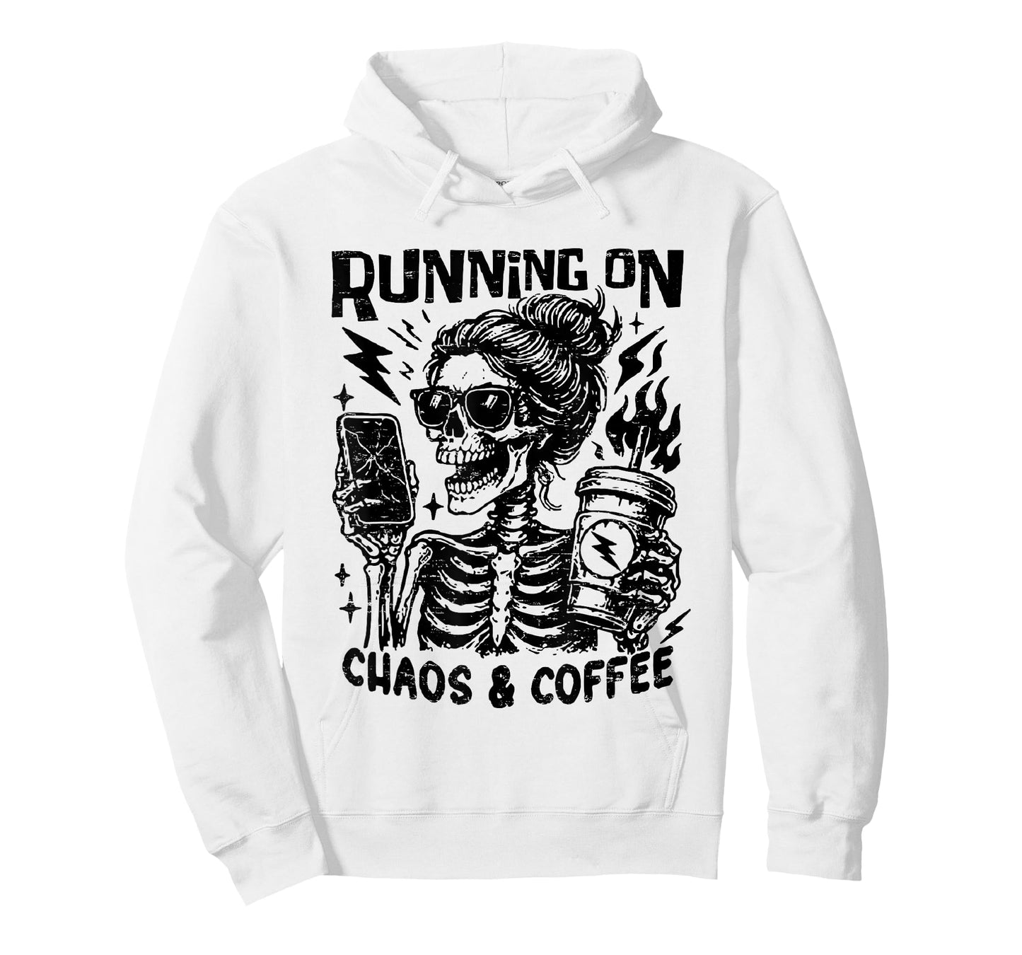 Retro Running on Chaos and Coffee Skeleton Halloween Mom T-Shirt