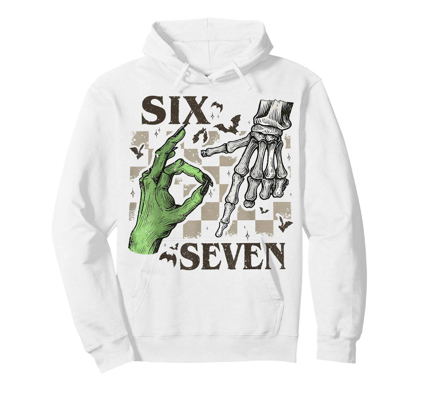 Six Seven Skeleton Hand Sign Meme Halloween Women Men Kids T-Shirt