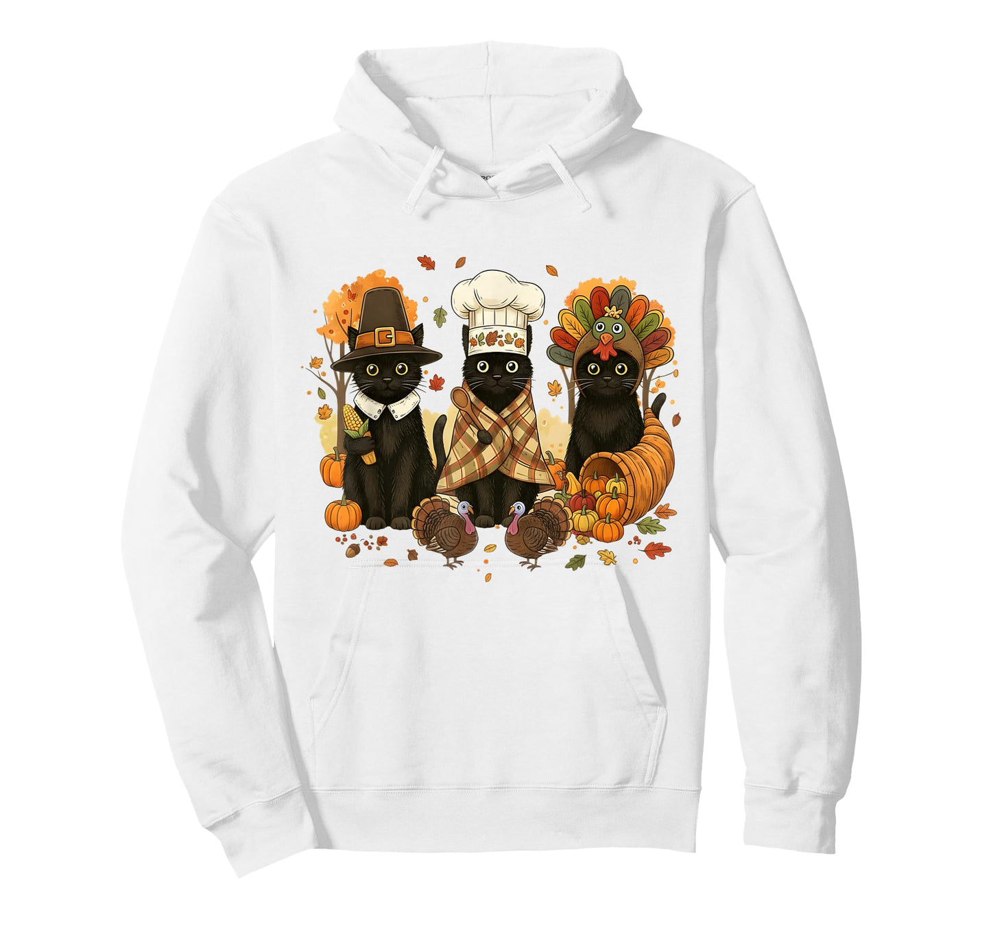 Retro Black Cat Cute Fall Turkey Thanksgiving Women Men Kids T-Shirt