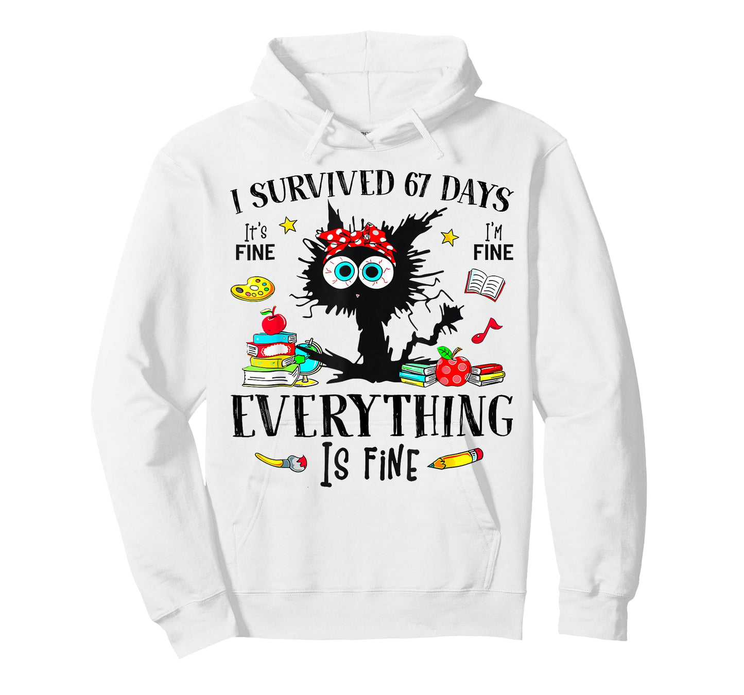 I Survived 67 Days of School Funny Cat Six Seven Meme T-Shirt
